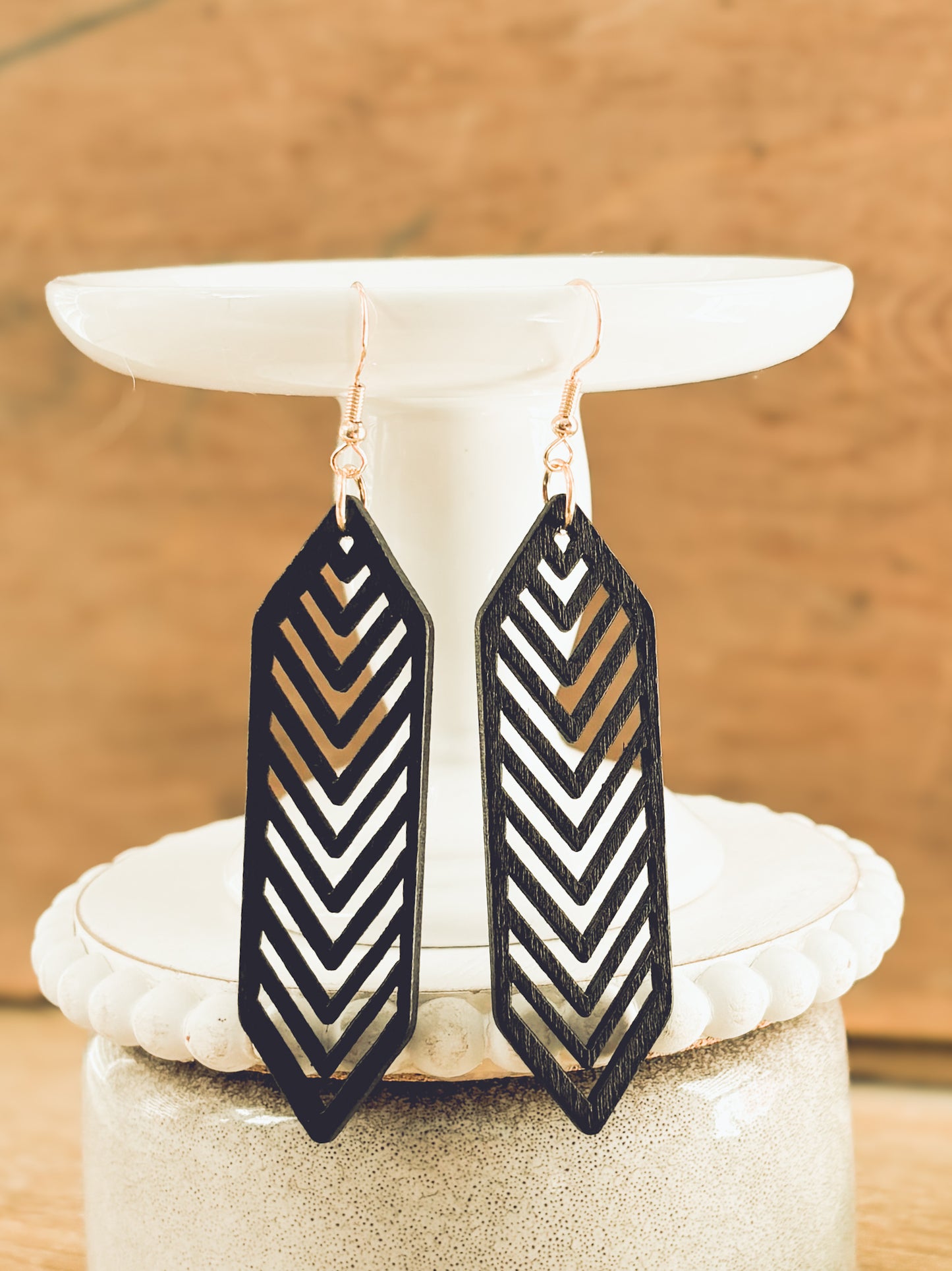 Beautiful Black Wooden Laser Cut Earrings