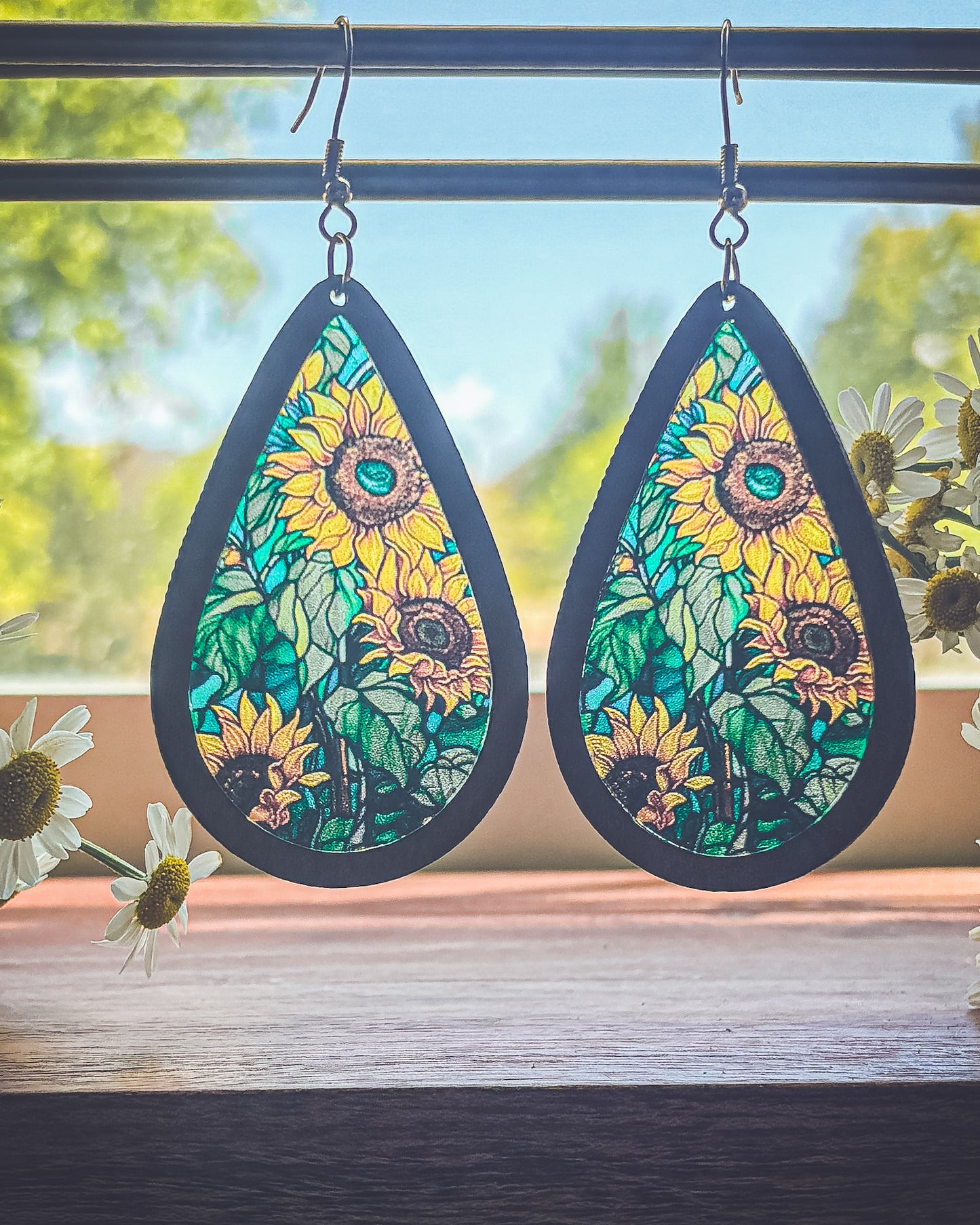 Beautiful Wood and Stained Glass Effect Earrings