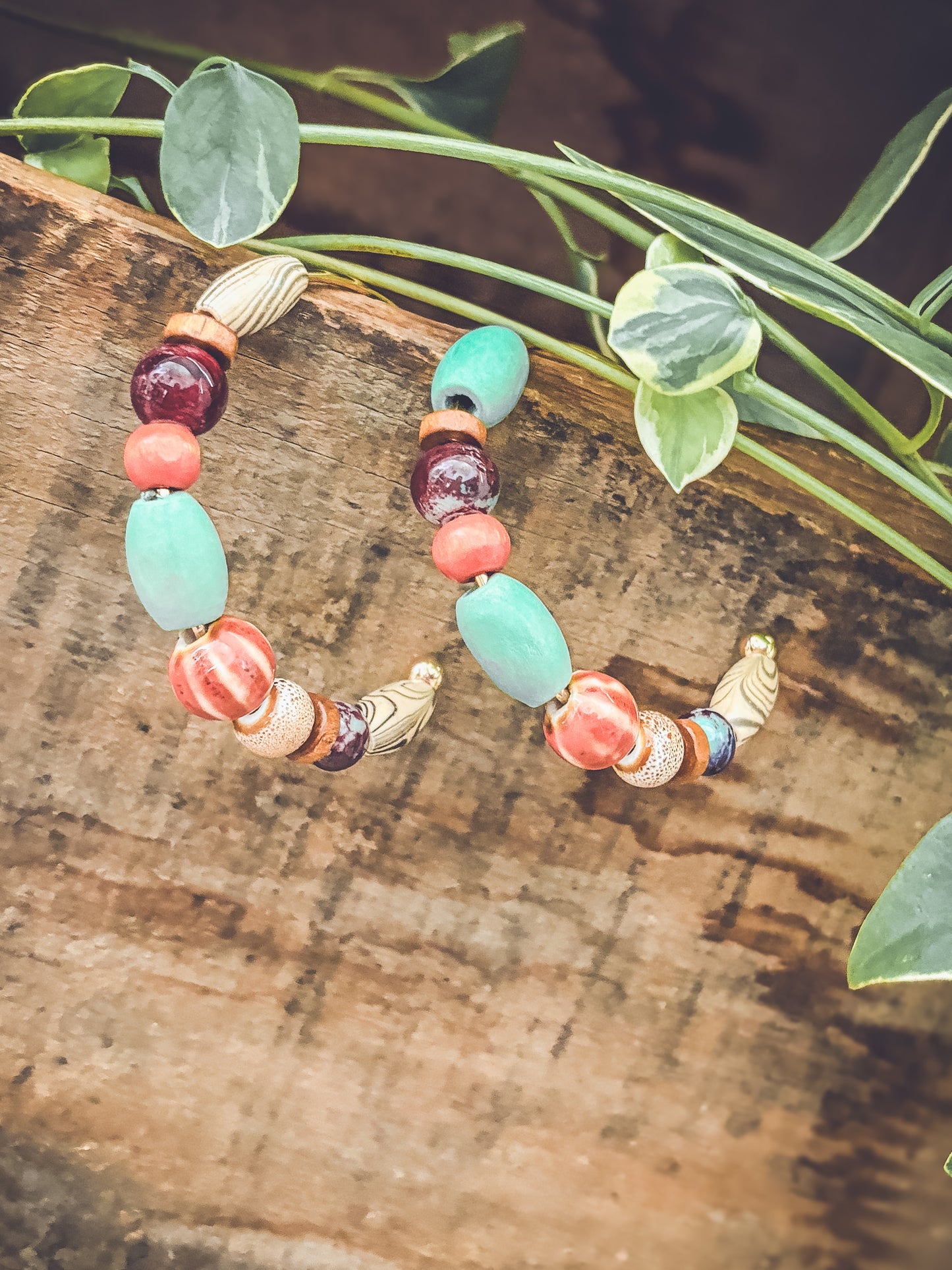 Bohemian Colorful Beaded Stone Hoop Earrings