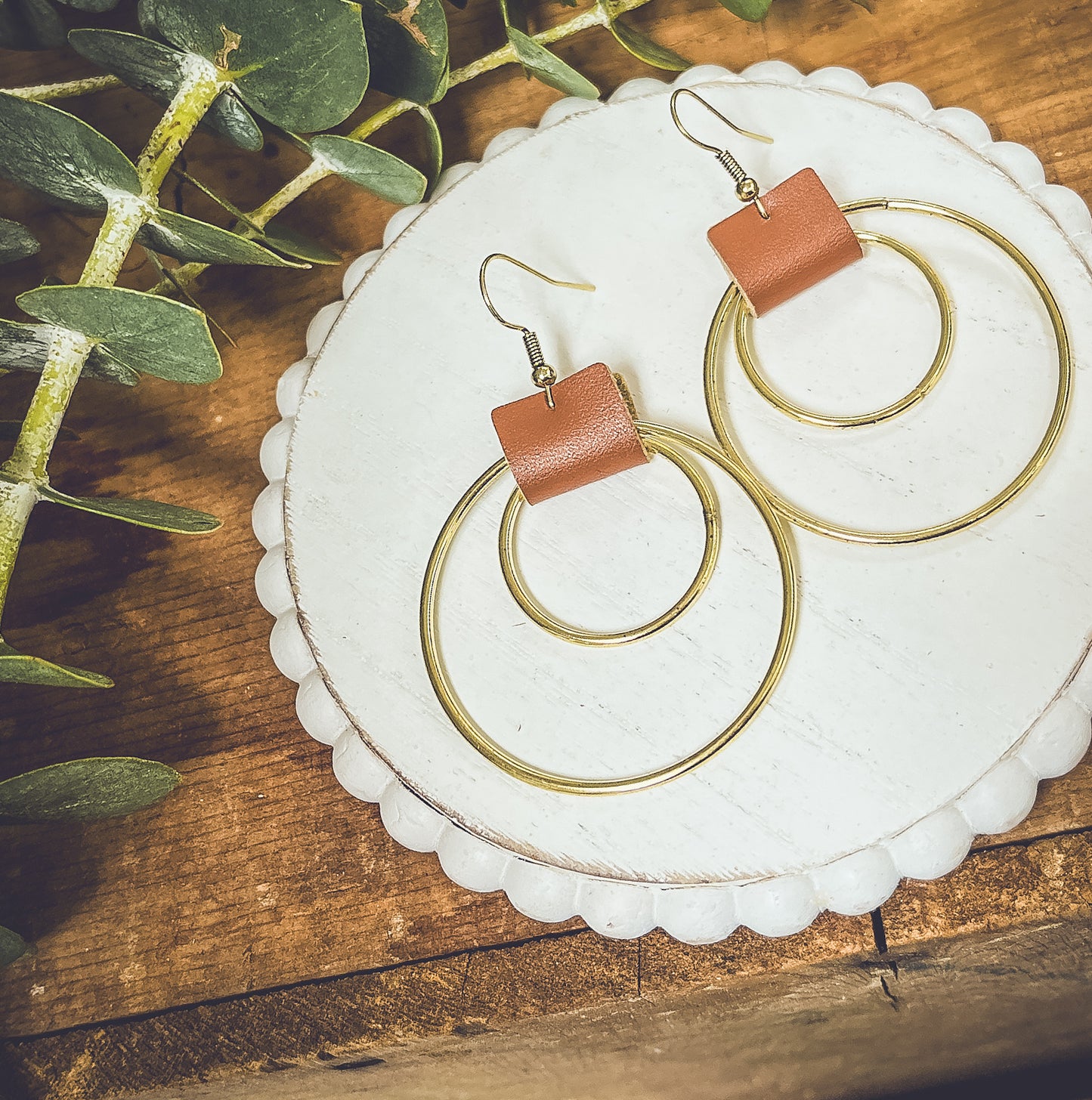 Beautiful Leather Hoop Earrings- Gold or Silver