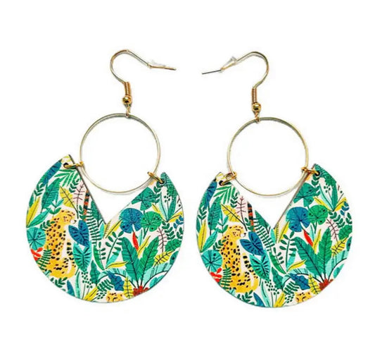 Beautiful Geometric Gold and Wood Jungle Earrings