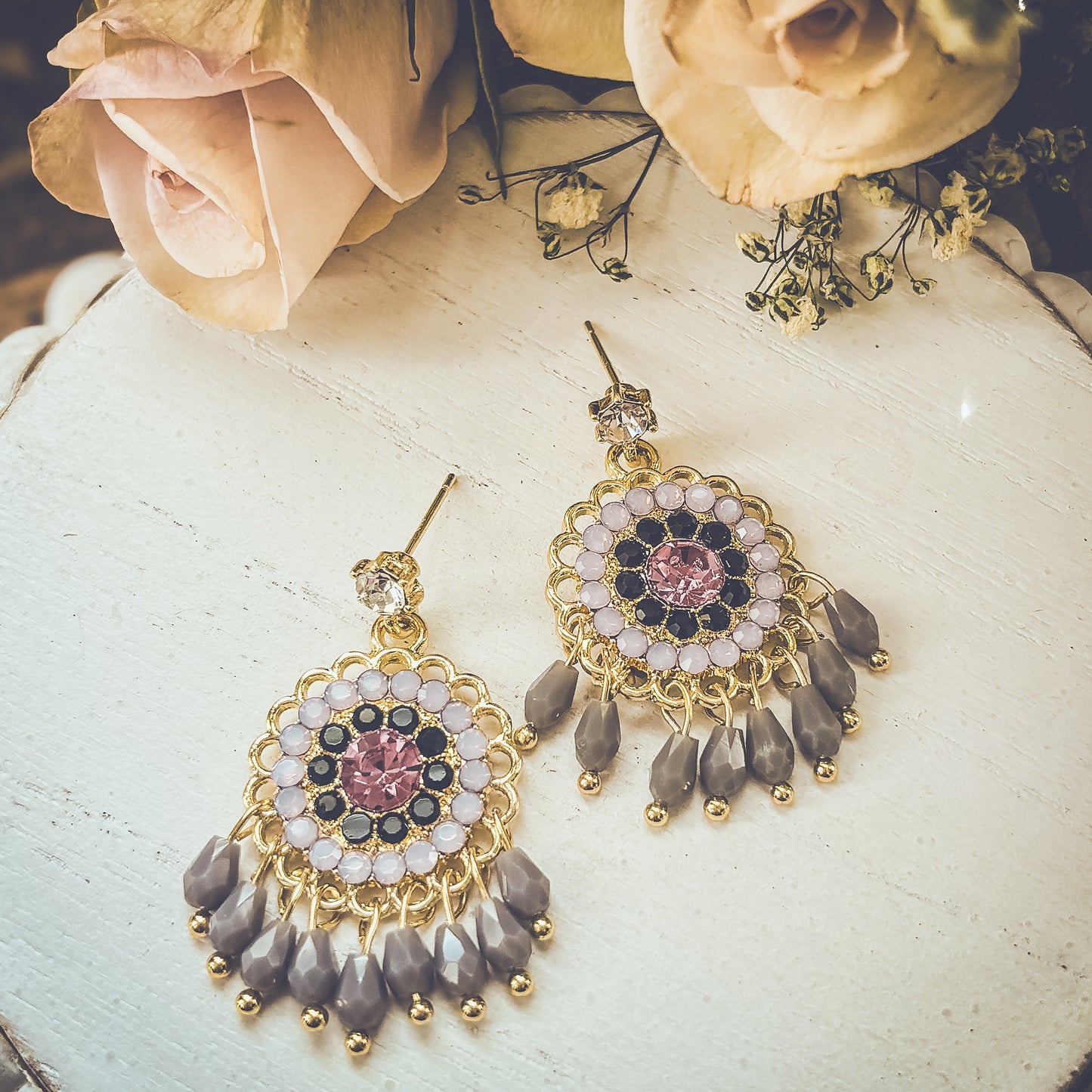 Beautiful Pink and Purple Crystal Drop Earrings