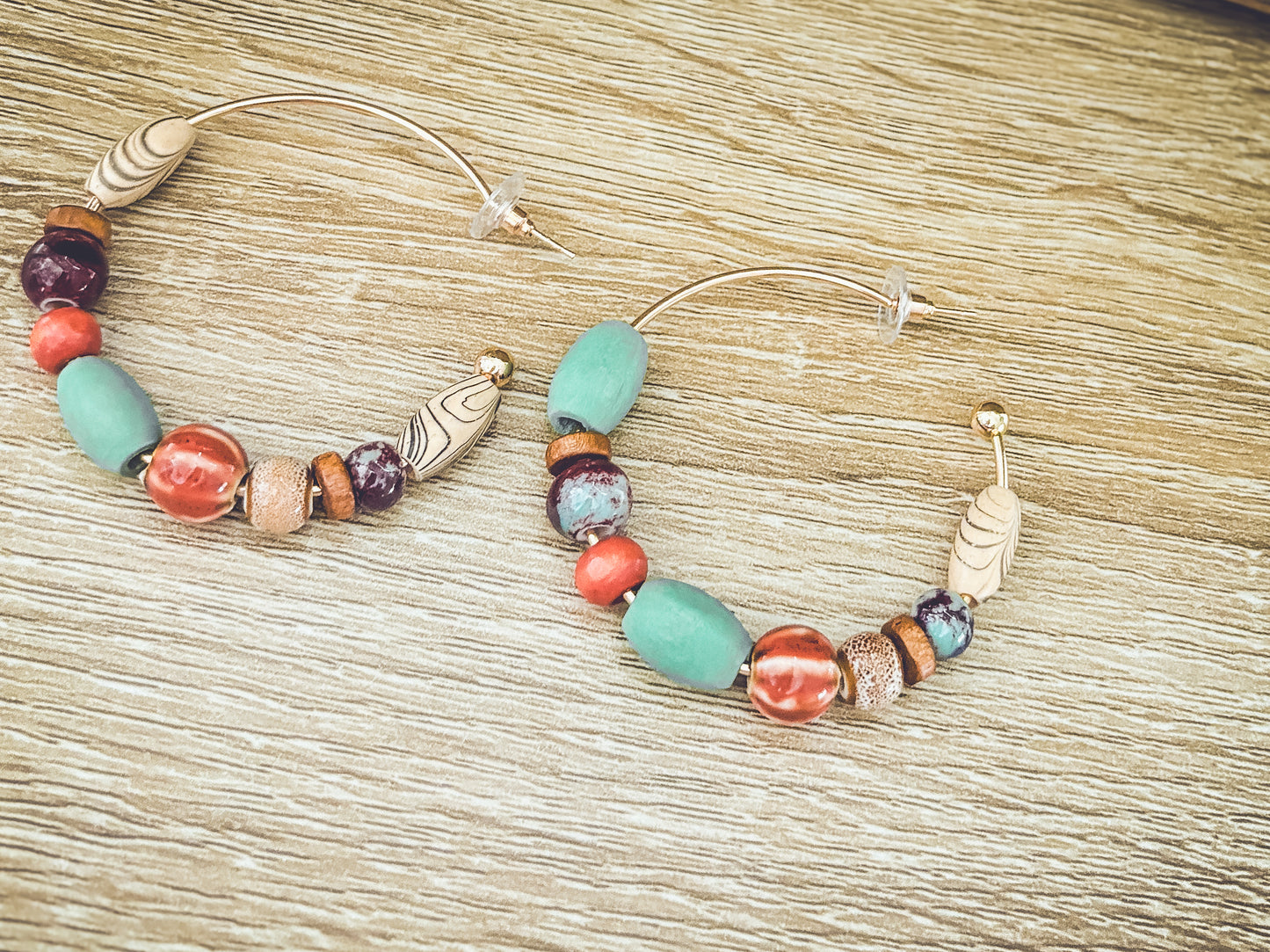 Bohemian Colorful Beaded Stone Hoop Earrings