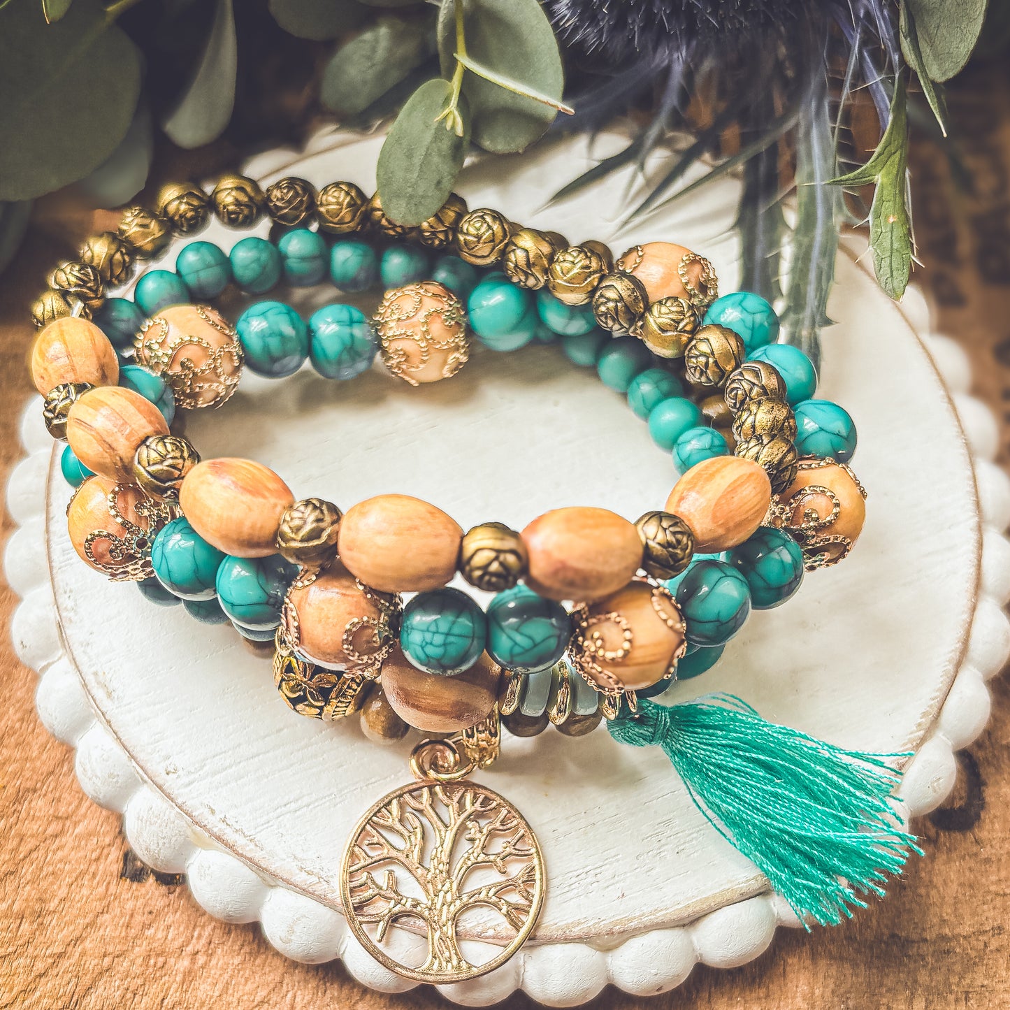 Beautiful Turquoise Tree of Life Bracelet Set