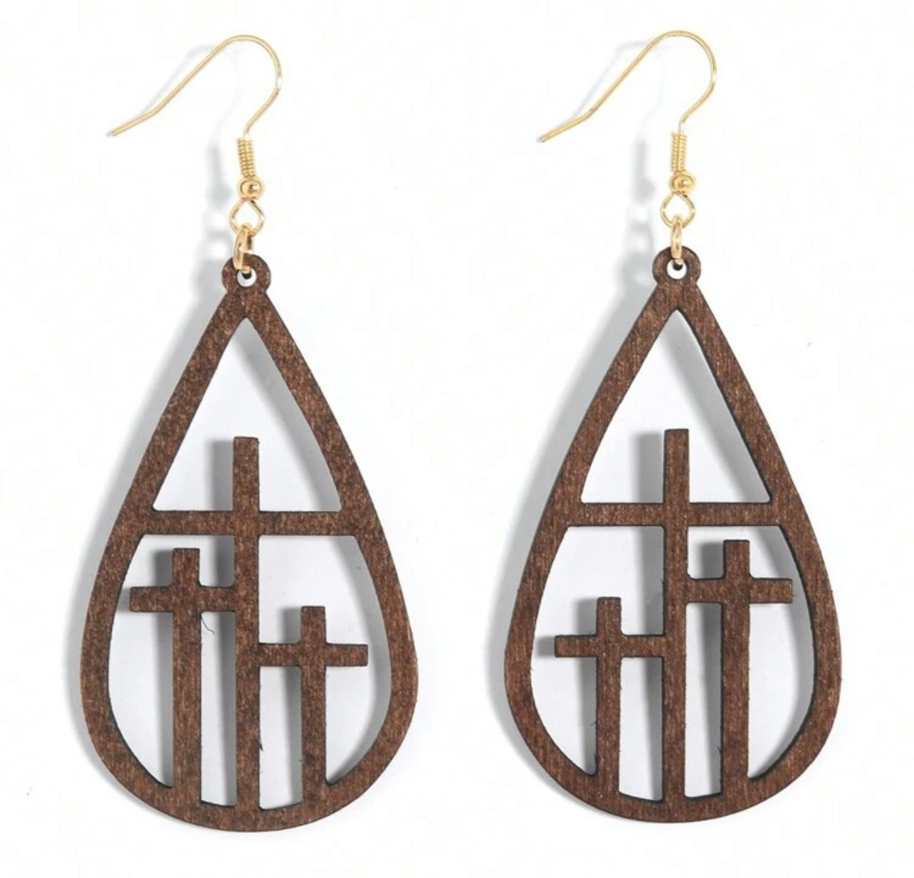 Beautiful Cross at Calvary Wood Earrings