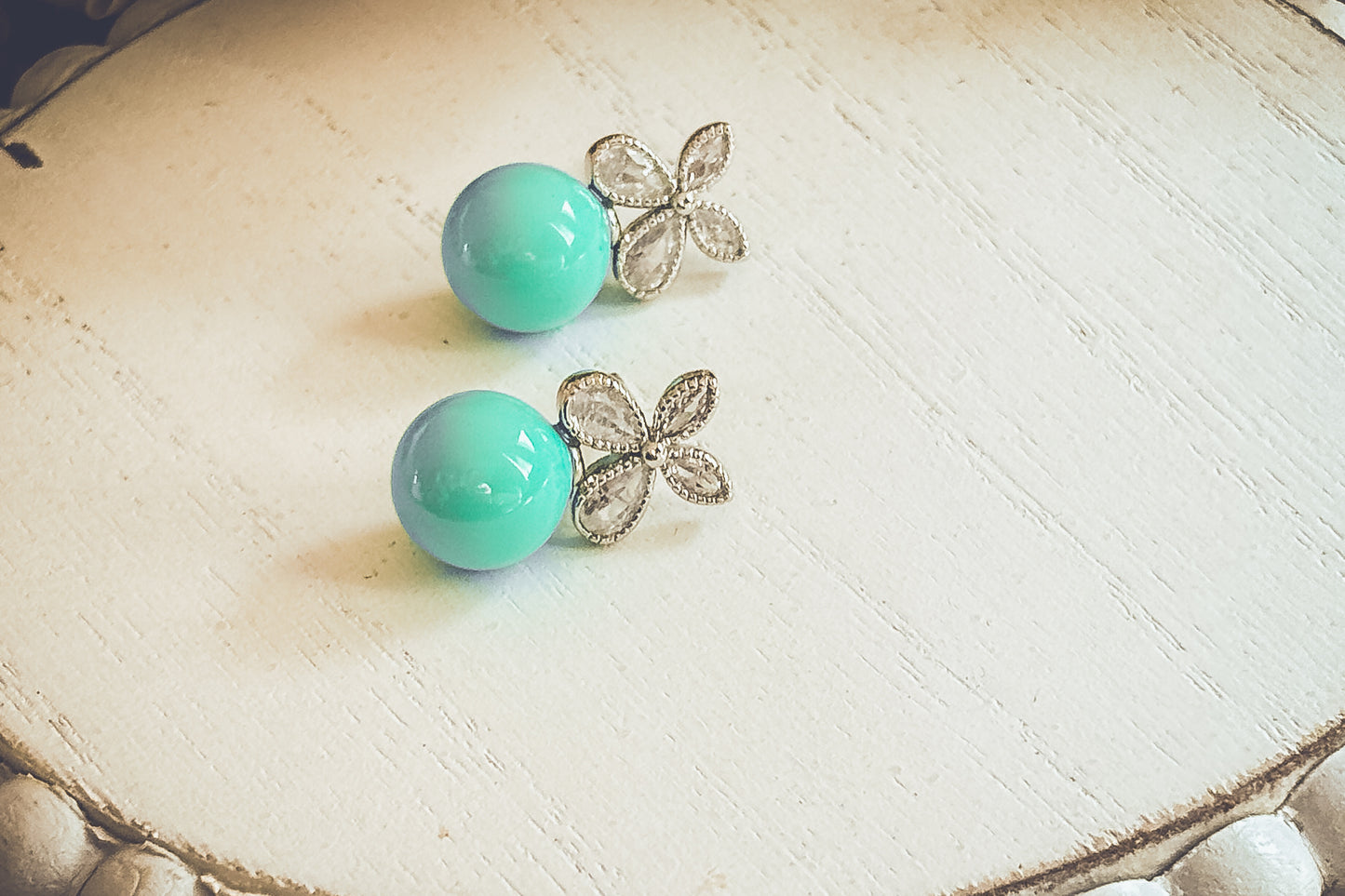 Beautiful Turquoise Ball and Crystal Stud Earrings