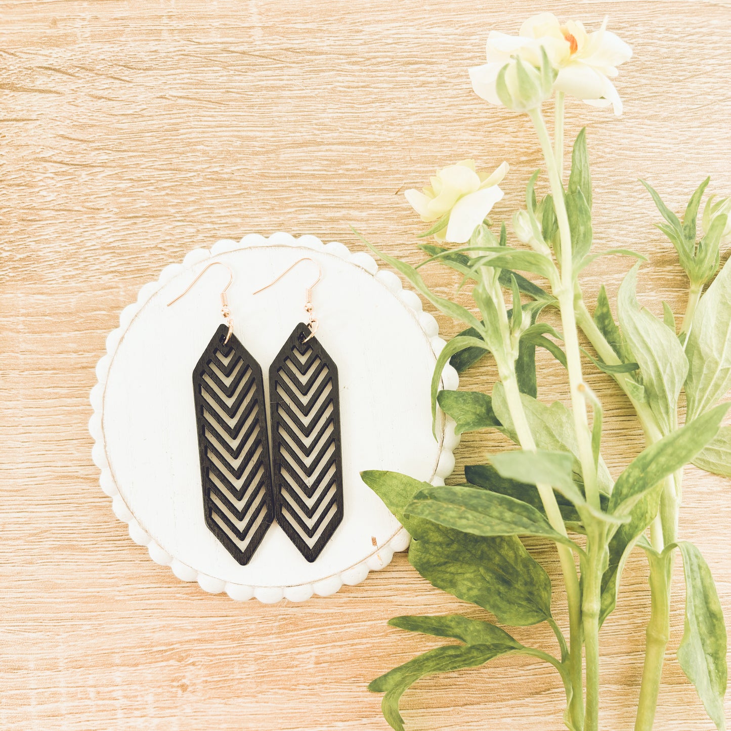 Beautiful Black Wooden Laser Cut Earrings