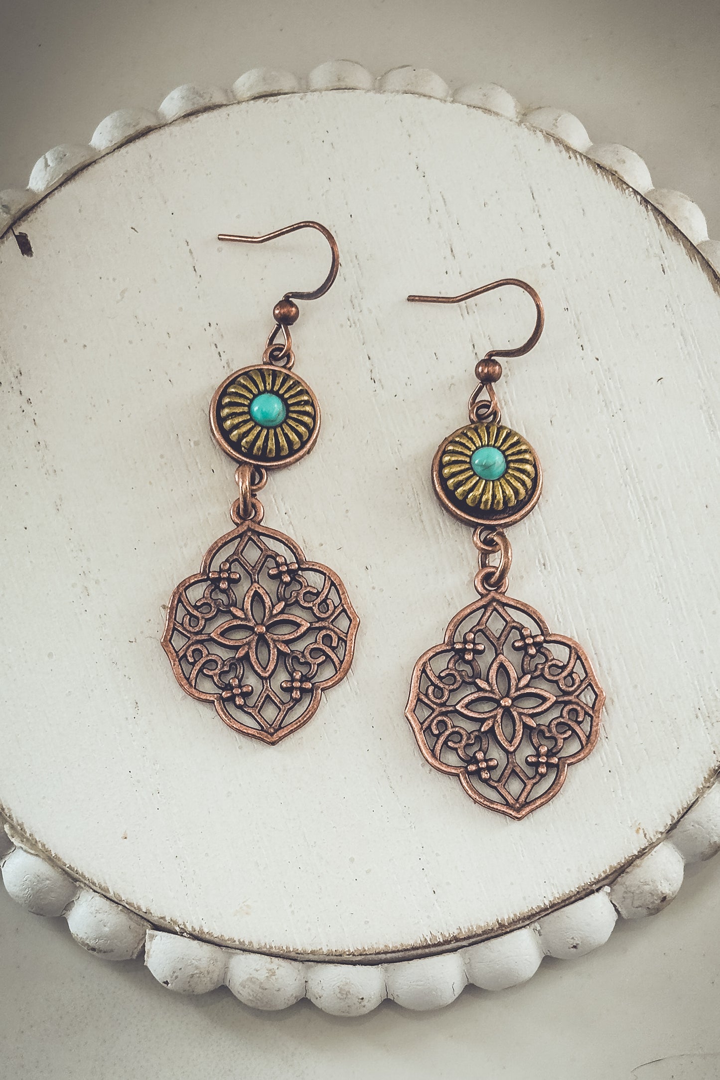 Beautiful Bronze and Turquoise Boho Drop Earrings