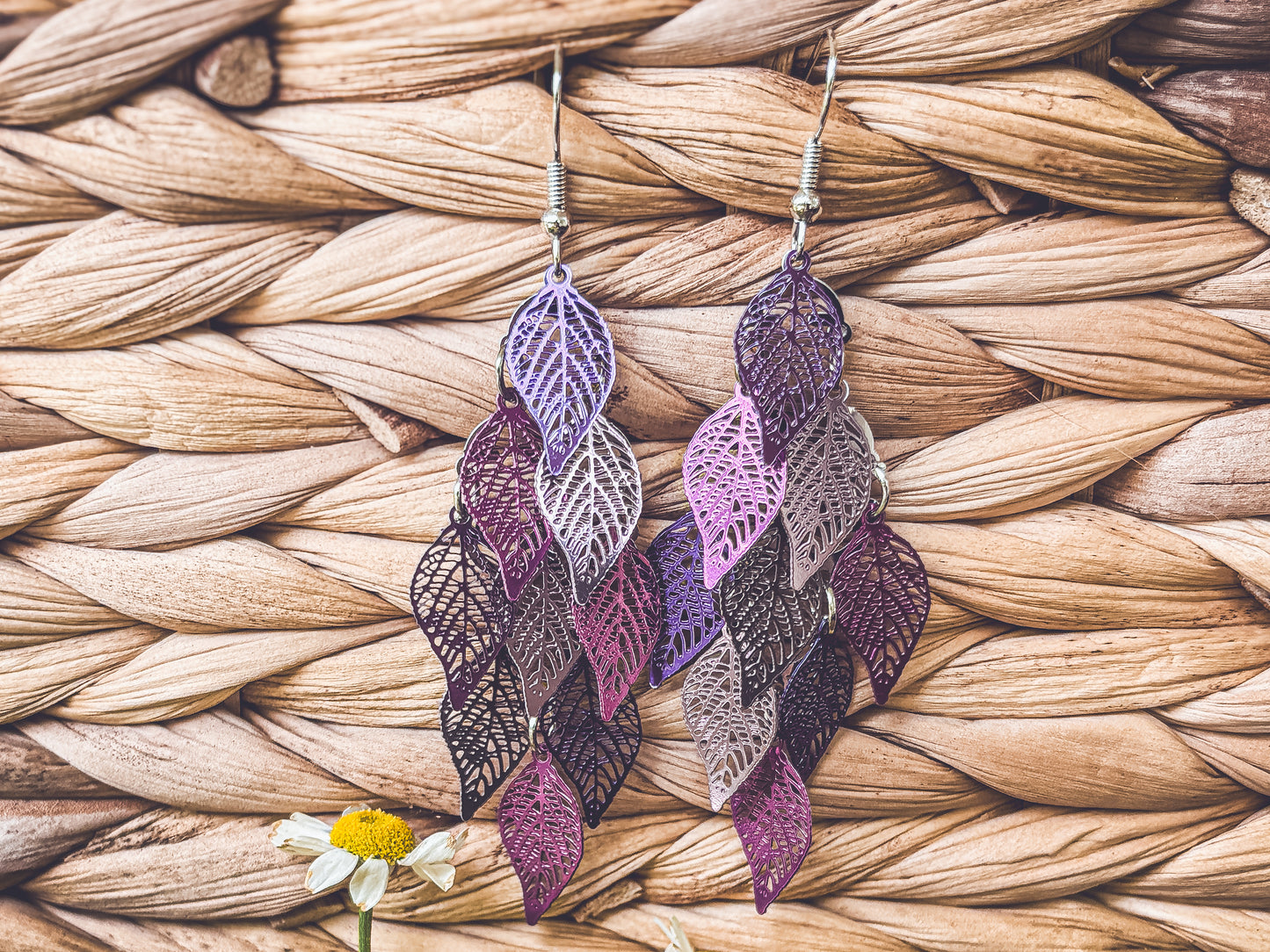 Beautiful Purple Leaf Chandelier Earrings