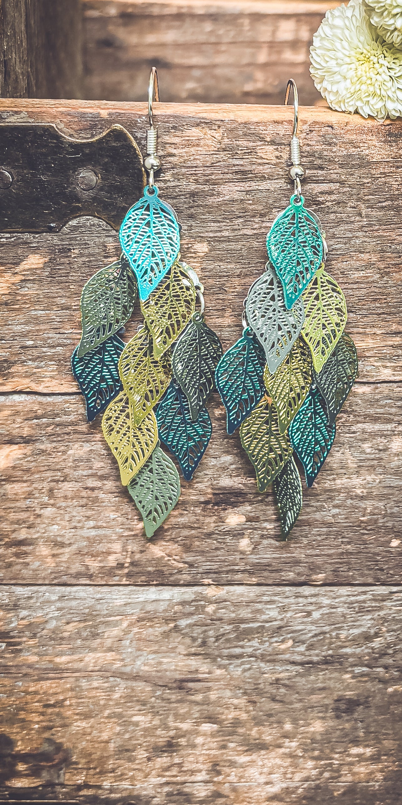 Beautiful Green Leaf Chandelier Earrings