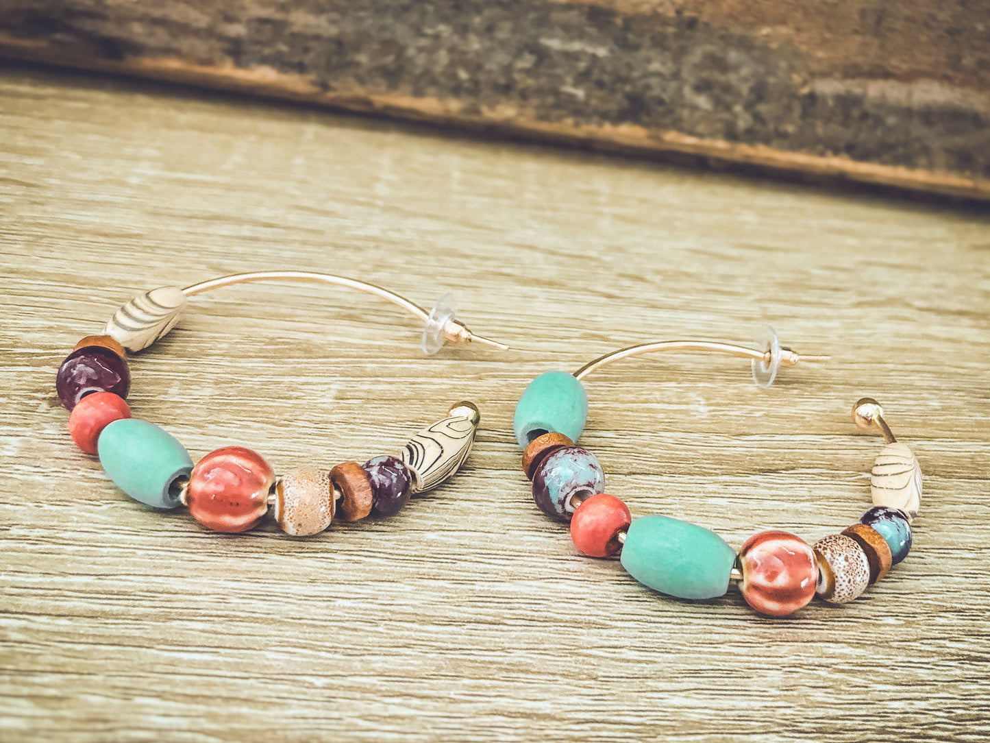 Bohemian Colorful Beaded Stone Hoop Earrings