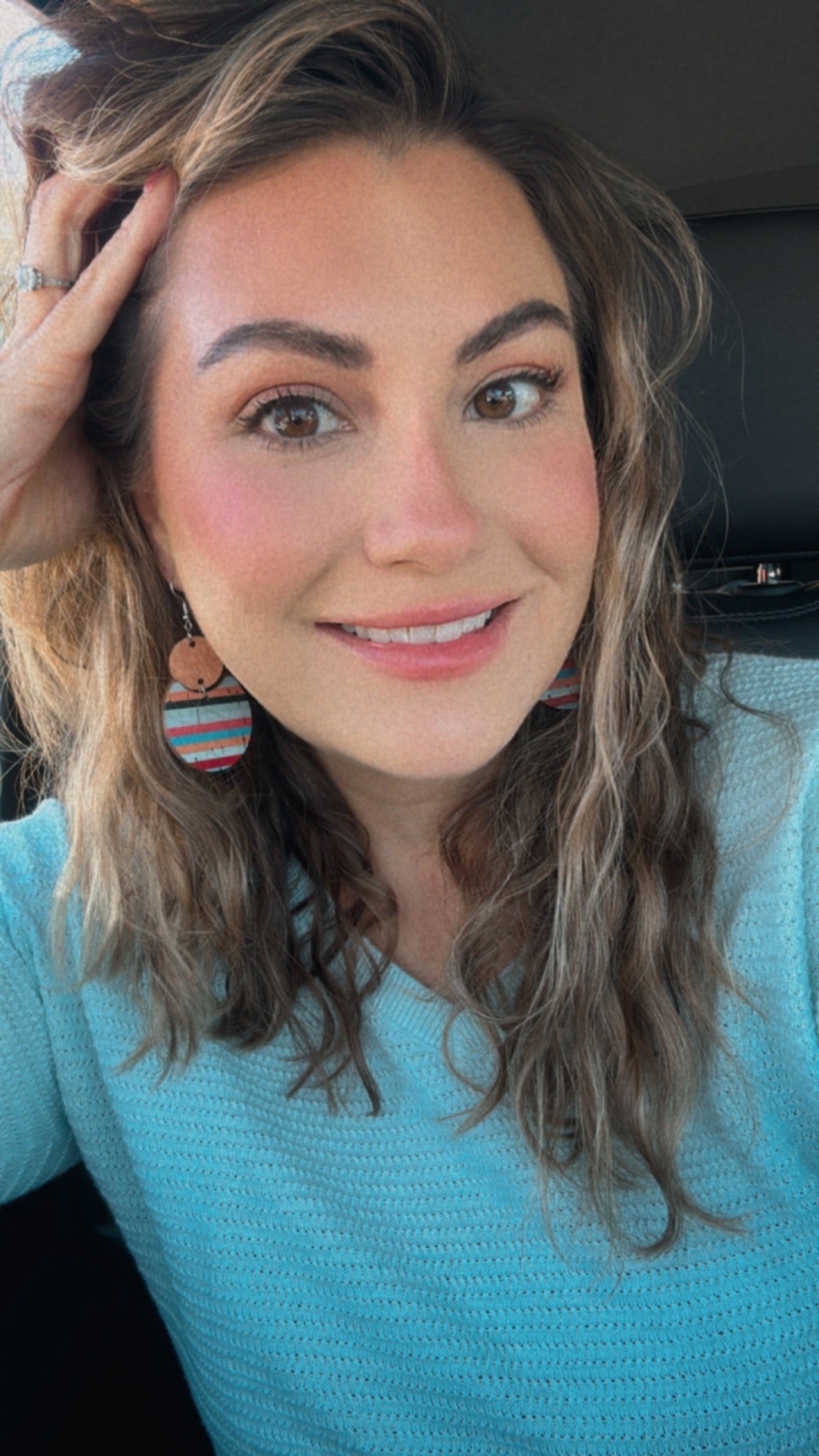 Beautiful Wood Striped Circle Earrings