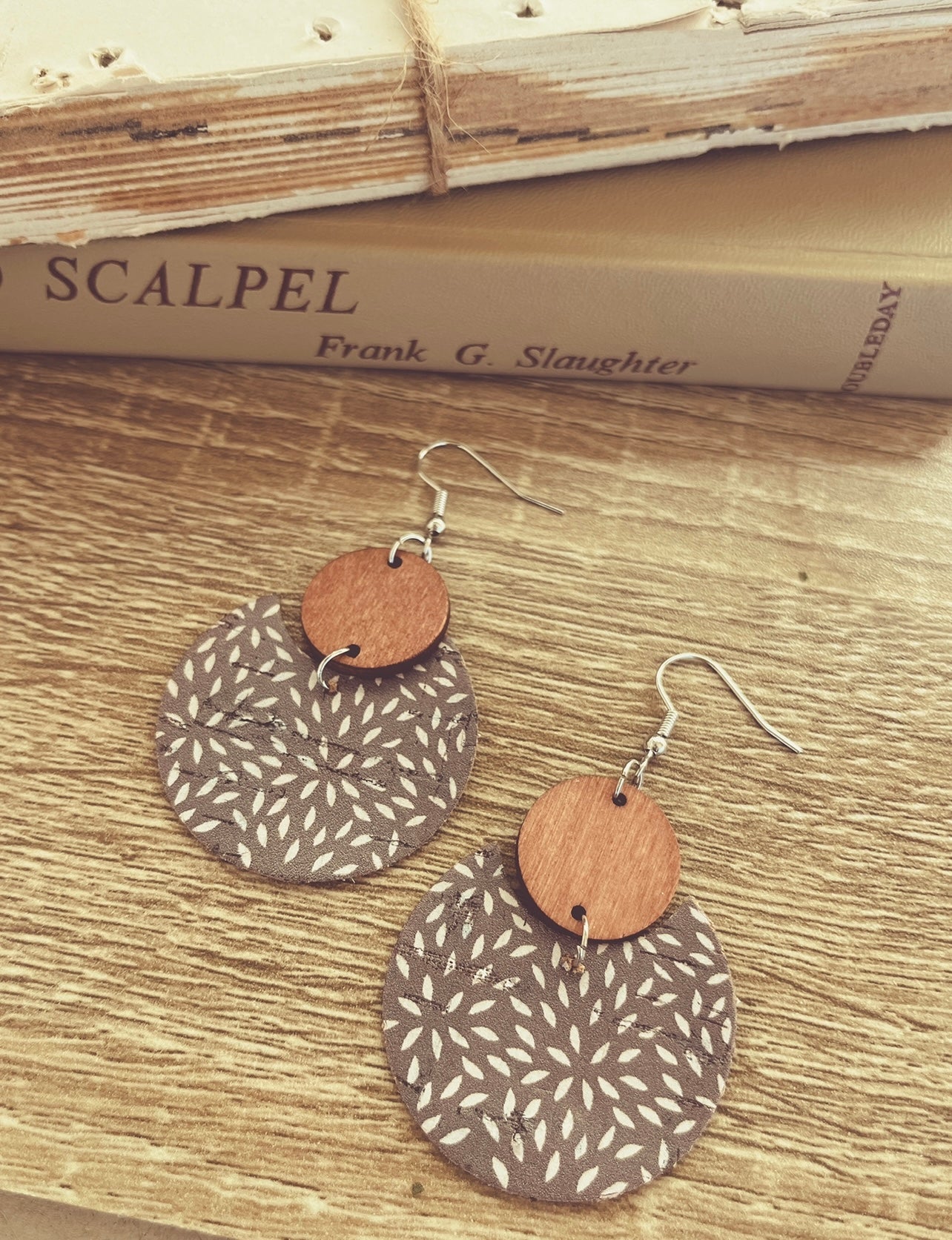 Beautiful Icy Blue/Gray Wood and Cork Earrings