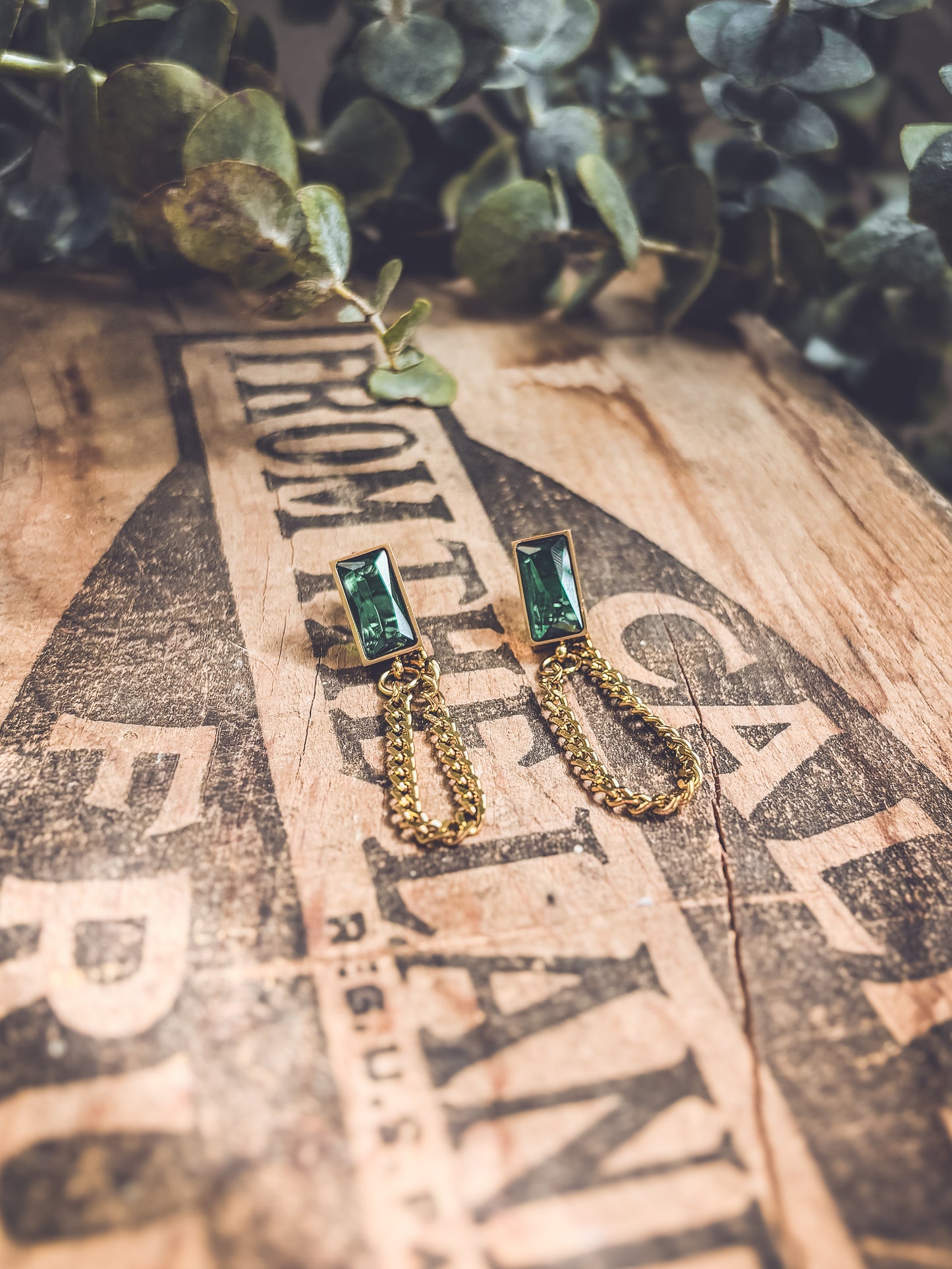 Beautiful Gold Chain and Emerald Earrings