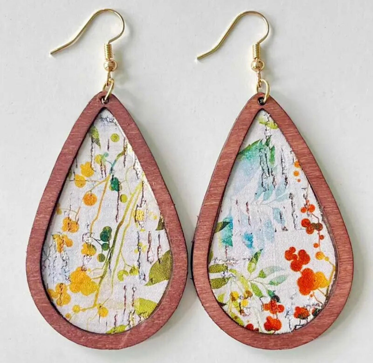 Beautiful Wood Watercolor Drop Earrings