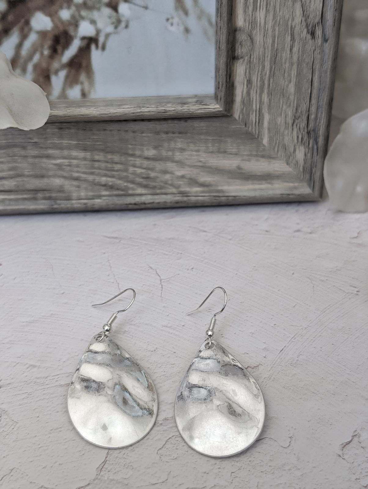 Beautiful Hammered Gold or Silver Drop Earrings