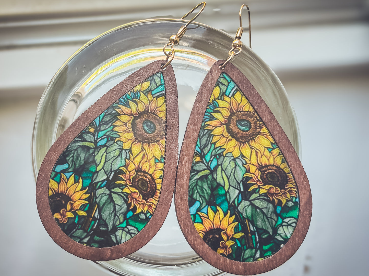 Beautiful Wood and Stained Glass Effect Earrings
