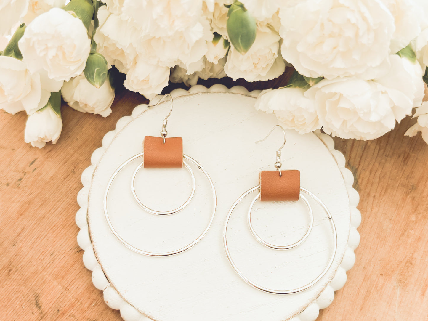 Beautiful Leather Hoop Earrings- Gold or Silver