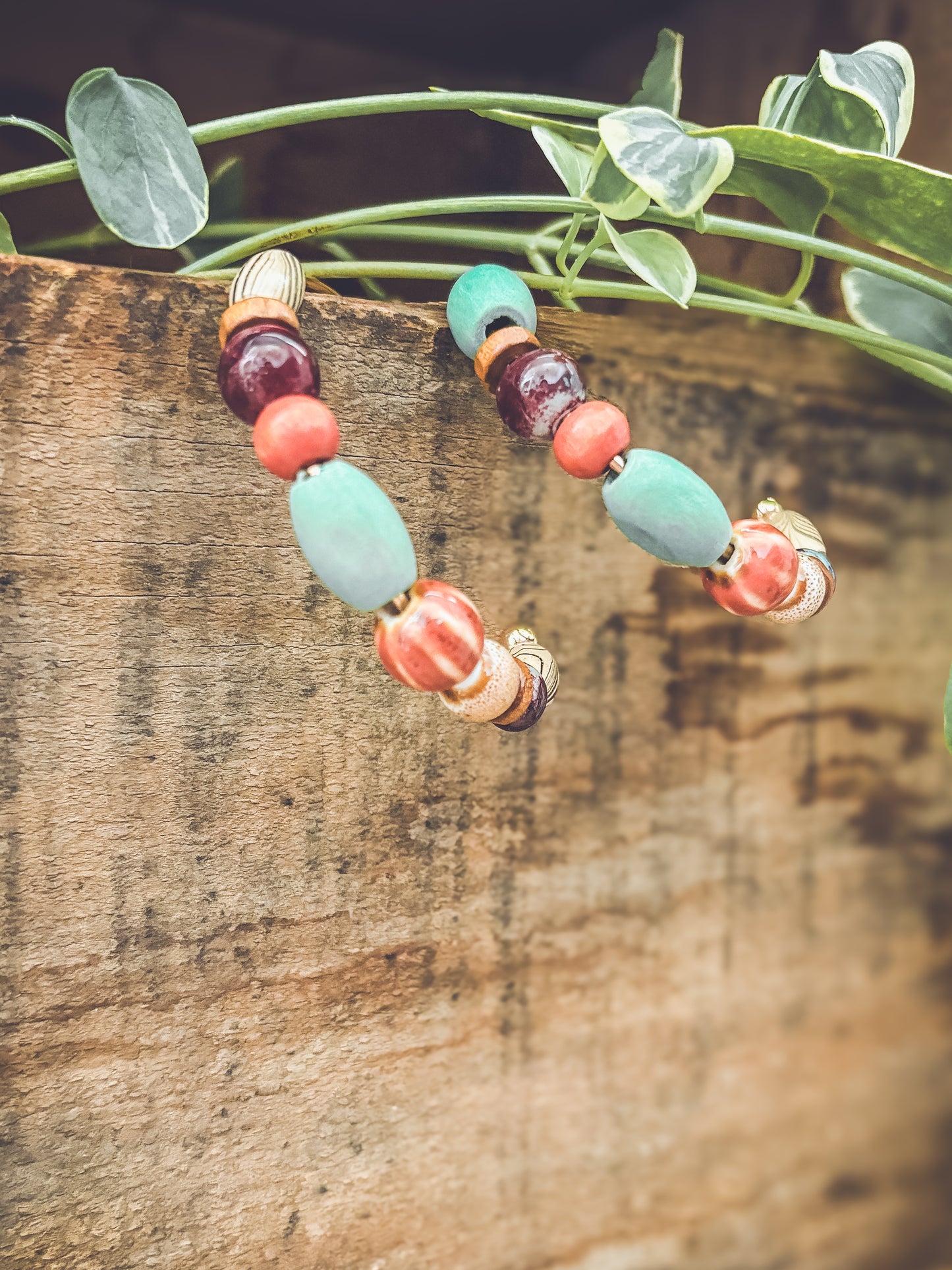 Bohemian Colorful Beaded Stone Hoop Earrings