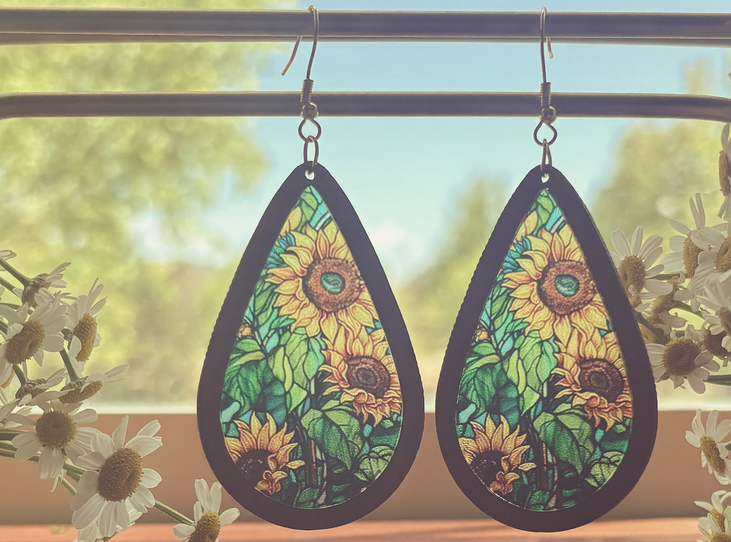 Beautiful Wood and Stained Glass Effect Earrings