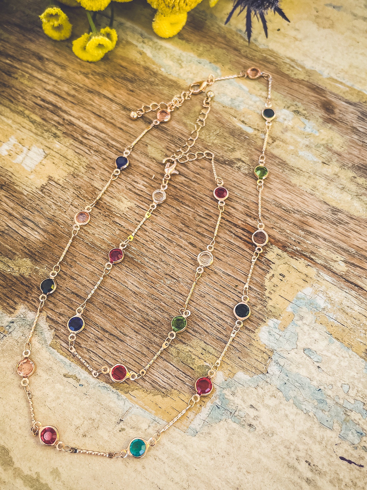 Beautiful Colorful Gold Anklet/Bracelet and Necklace Set
