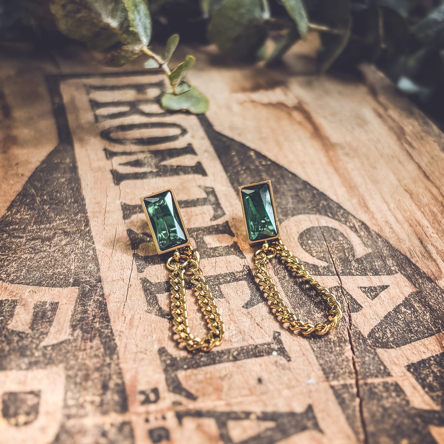 Beautiful Gold Chain and Emerald Earrings