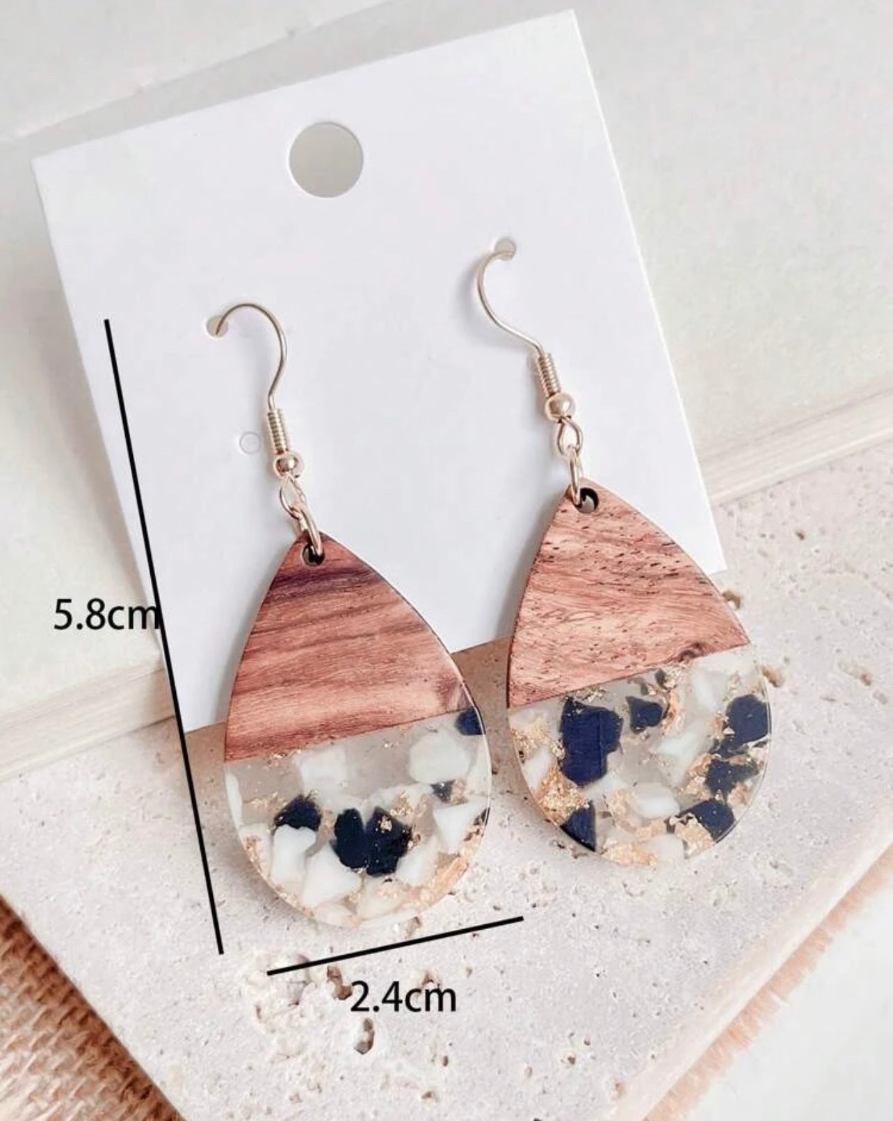 Beautiful Wood and Resin Neutral Confetti Earrings