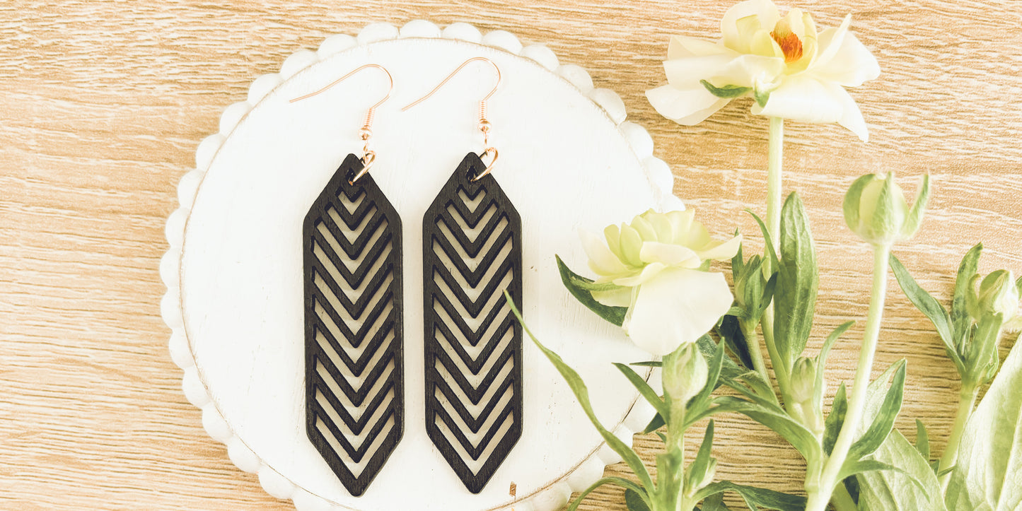 Beautiful Black Wooden Laser Cut Earrings
