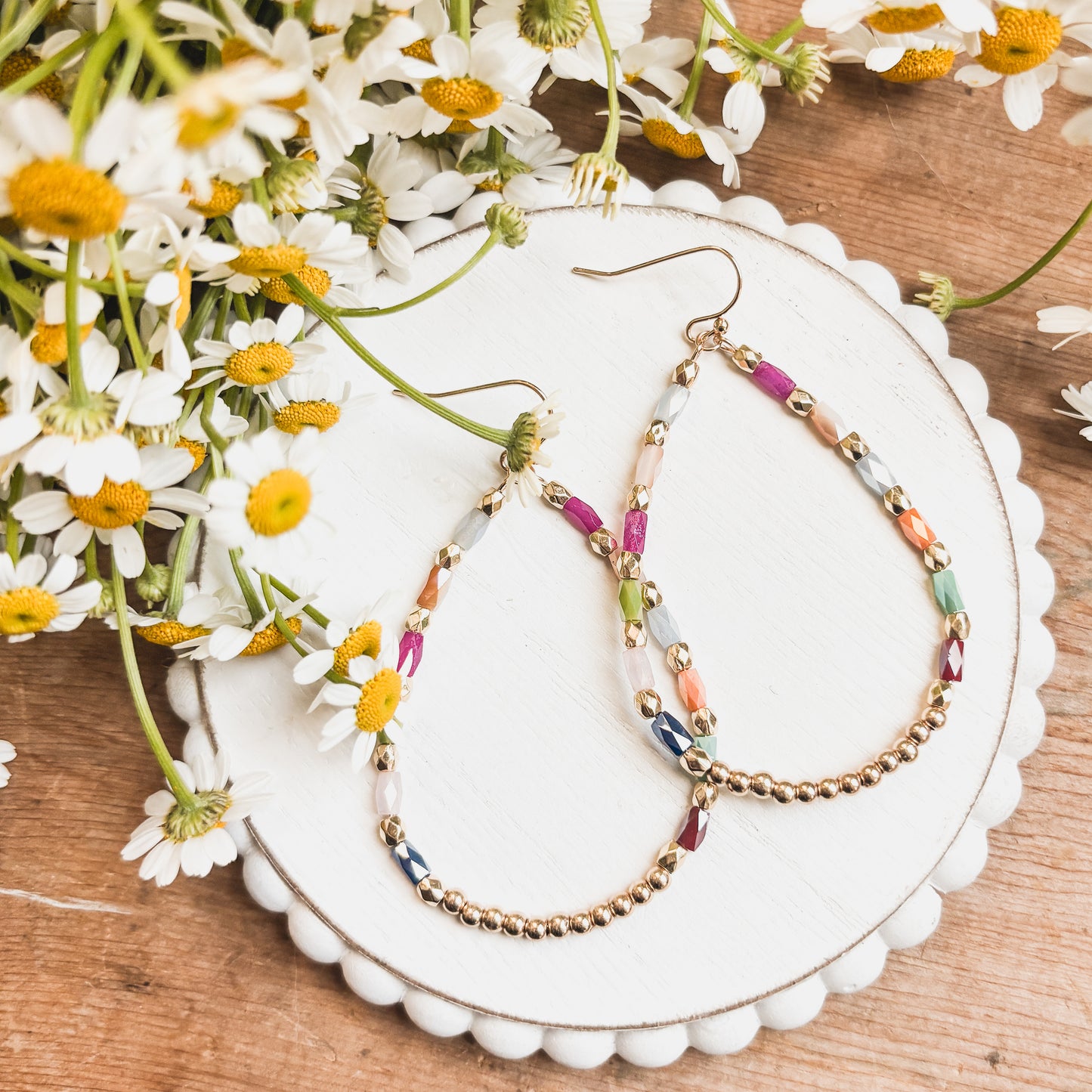 Beautiful Colorful Gold Drop Earrings