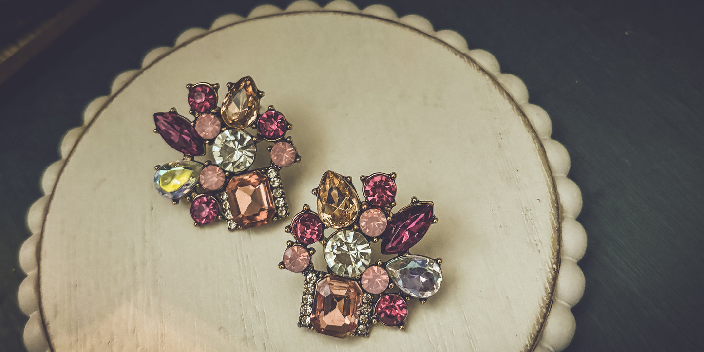 Beautiful Pink Crystal Statement Earrings