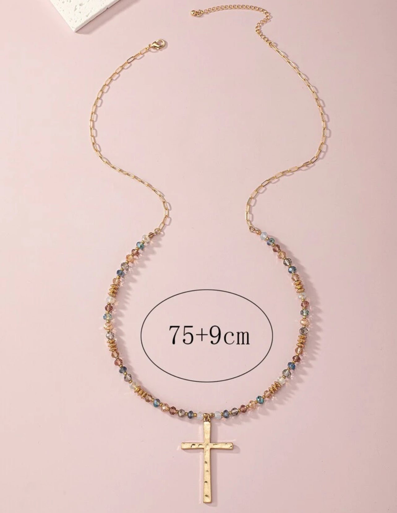 Beautiful Gold and Colorful Beaded Cross Necklace