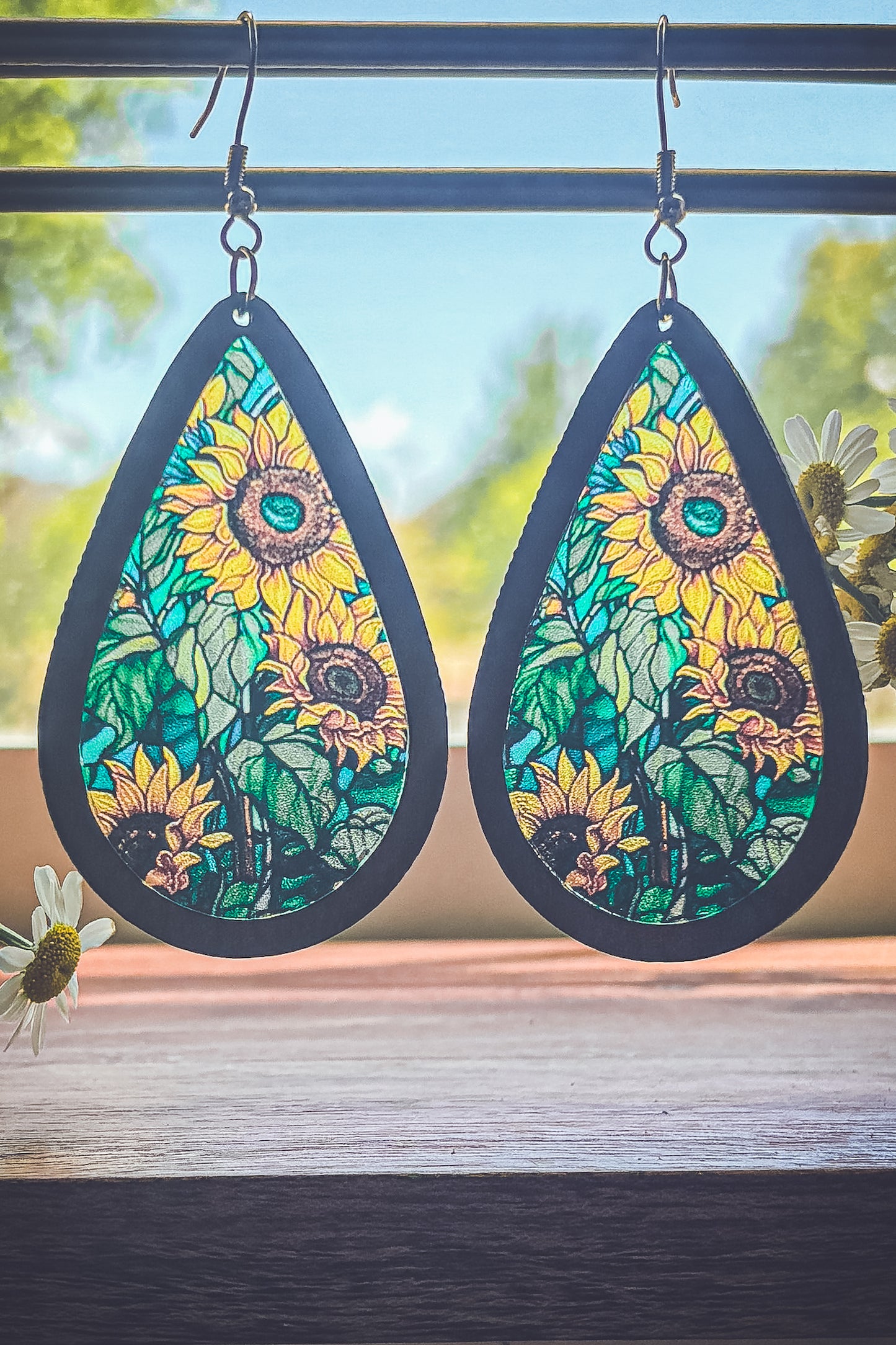 Beautiful Wood and Stained Glass Effect Earrings