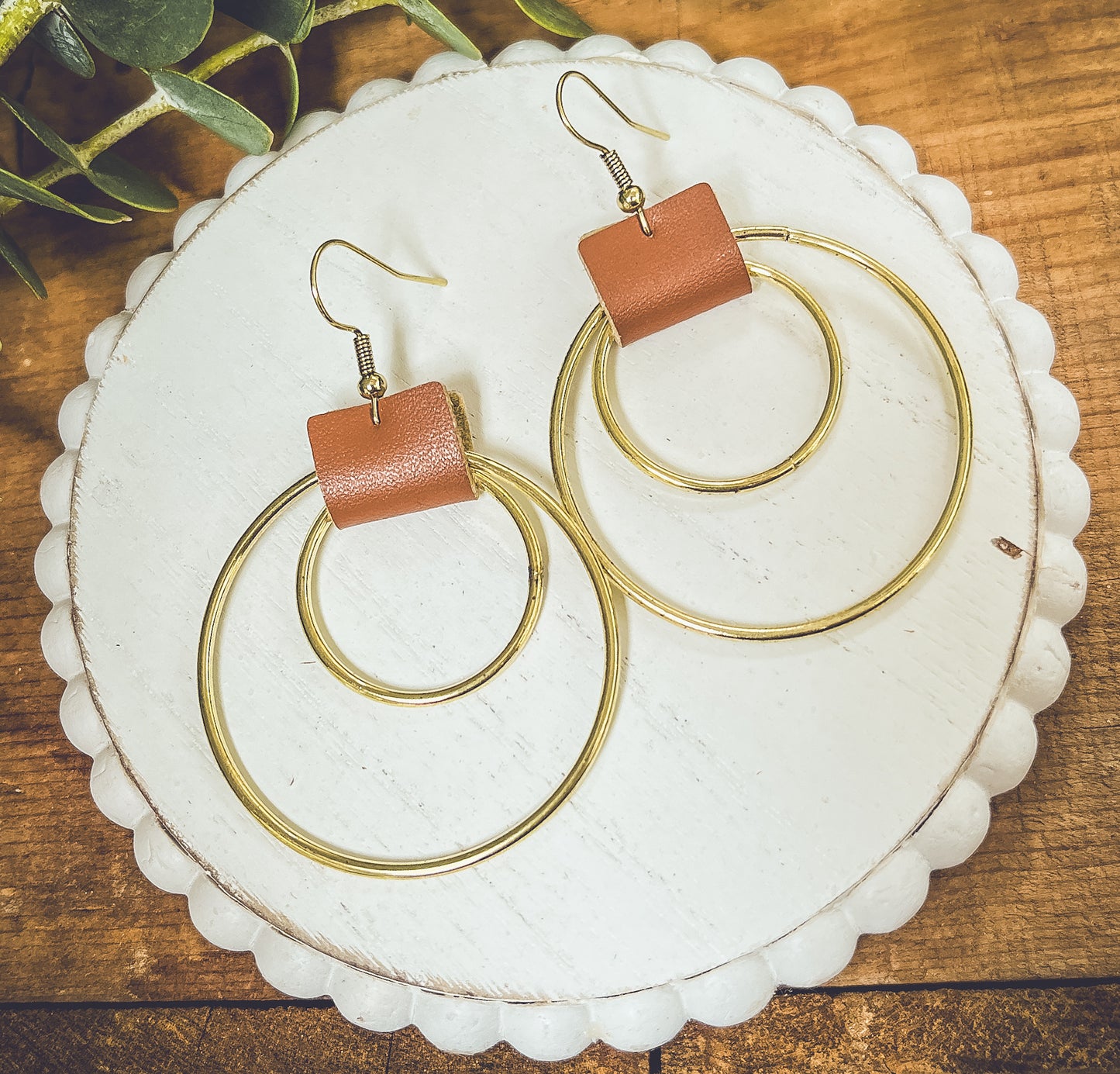 Beautiful Leather Hoop Earrings- Gold or Silver