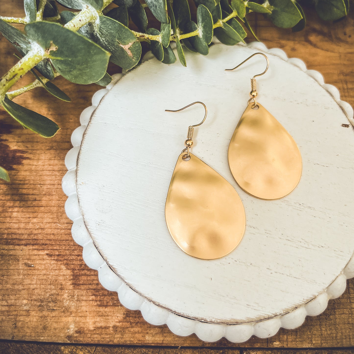 Beautiful Hammered Gold or Silver Drop Earrings