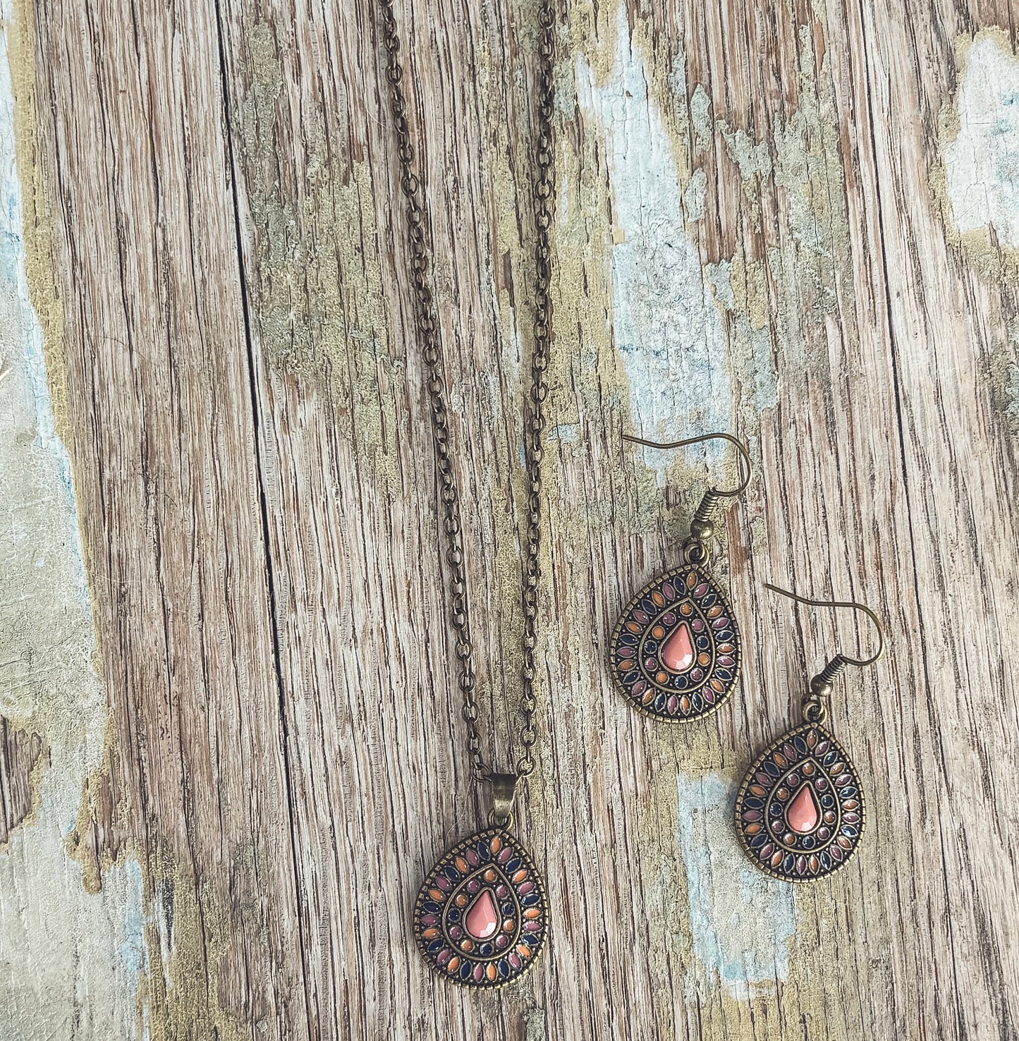 Beautiful Boho Orange Crystal Necklace and Earring Set