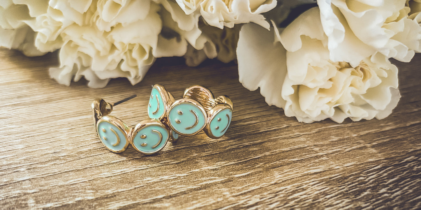 Adorable Smiley Face Hoop Earrings-Mint