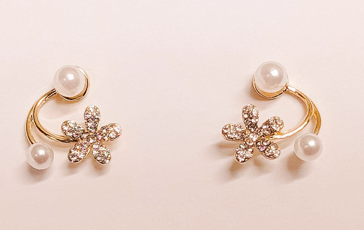 Beautiful Pearl and Crystal Flower Jacket Earrings