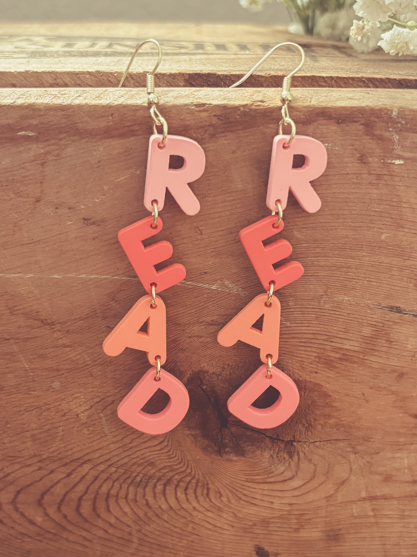 Adorable Pink R-E-A-D Earrings
