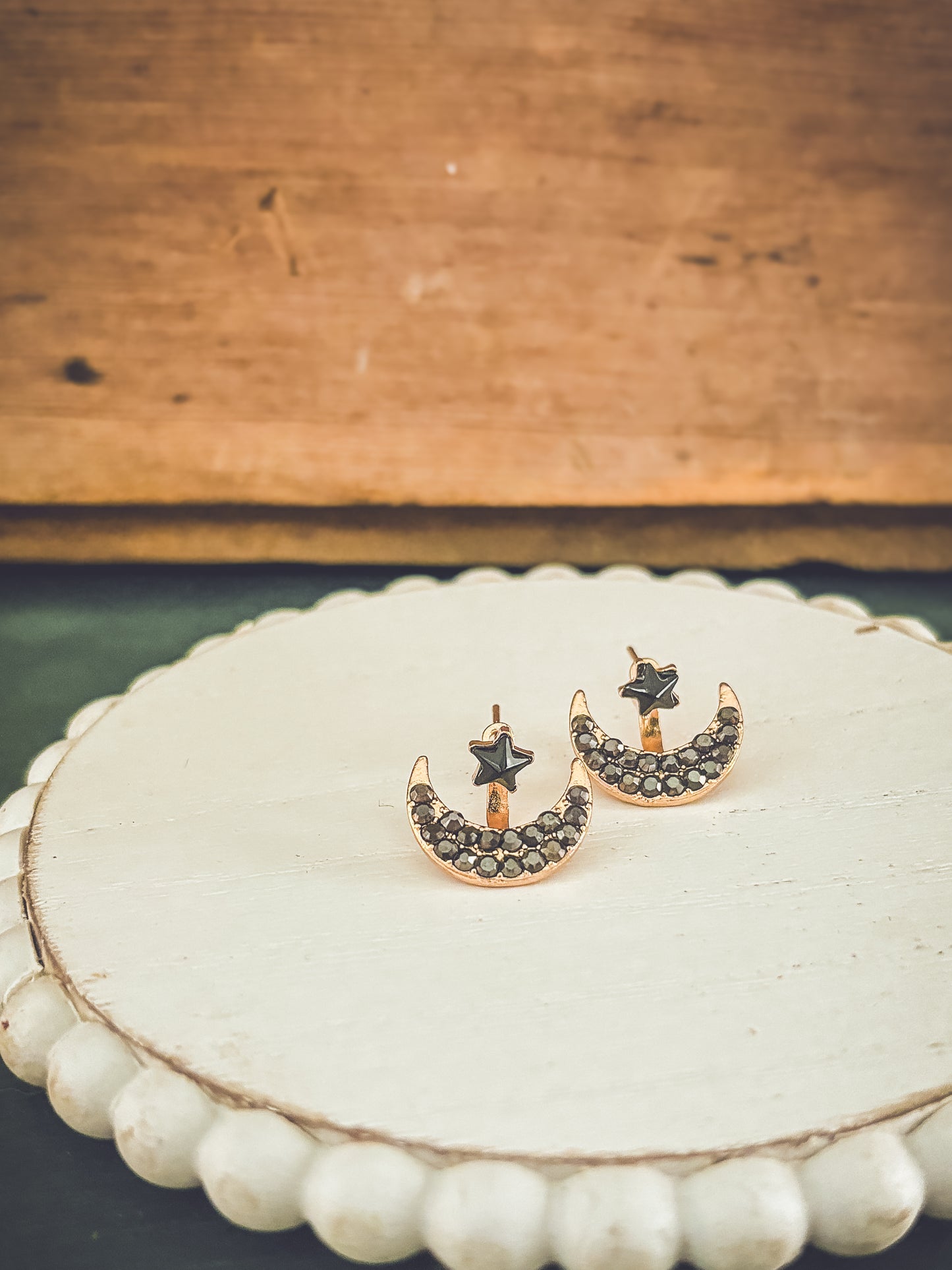 Black Moon and Star Jacket Earrings