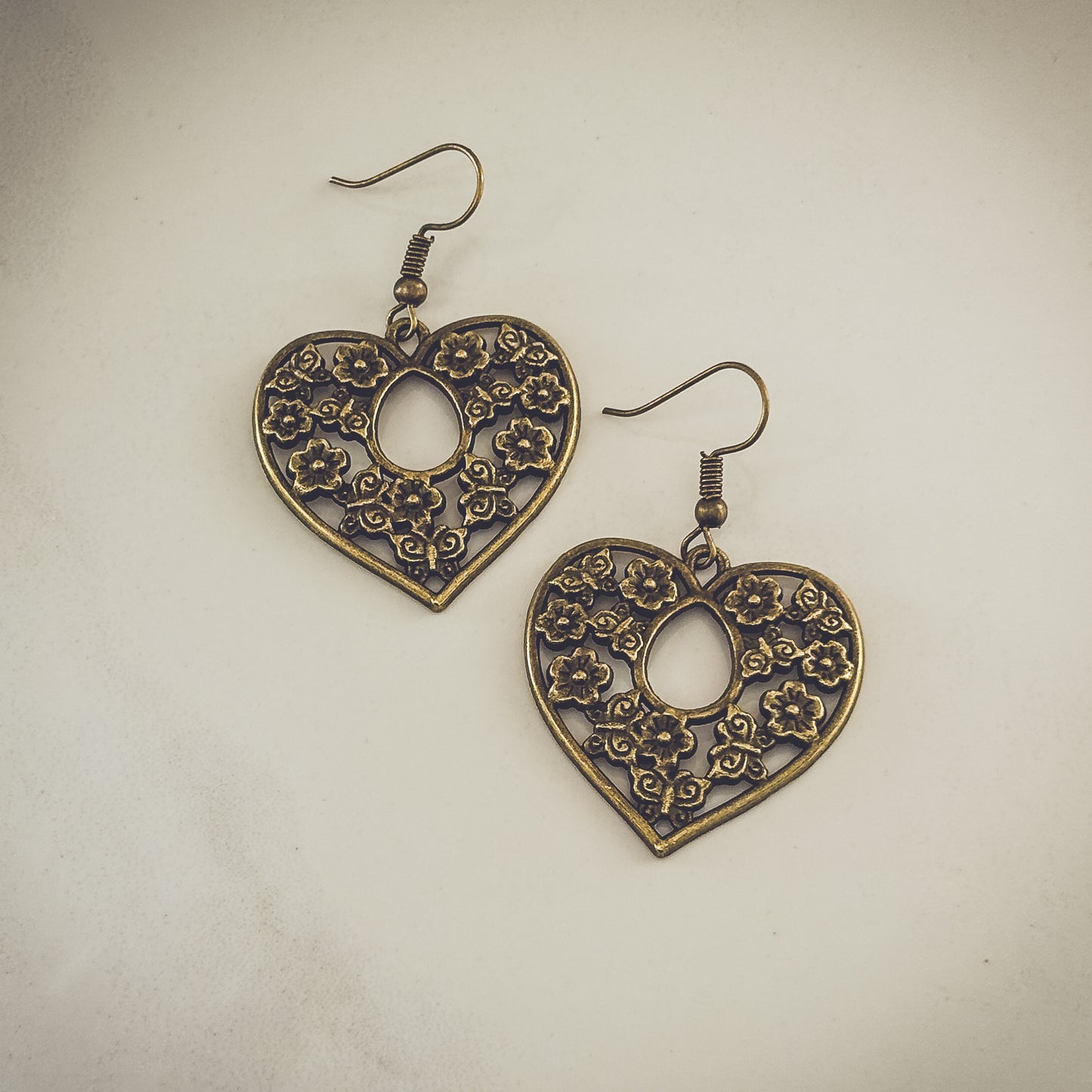 Beautiful Bronze Floral Heart Earrings