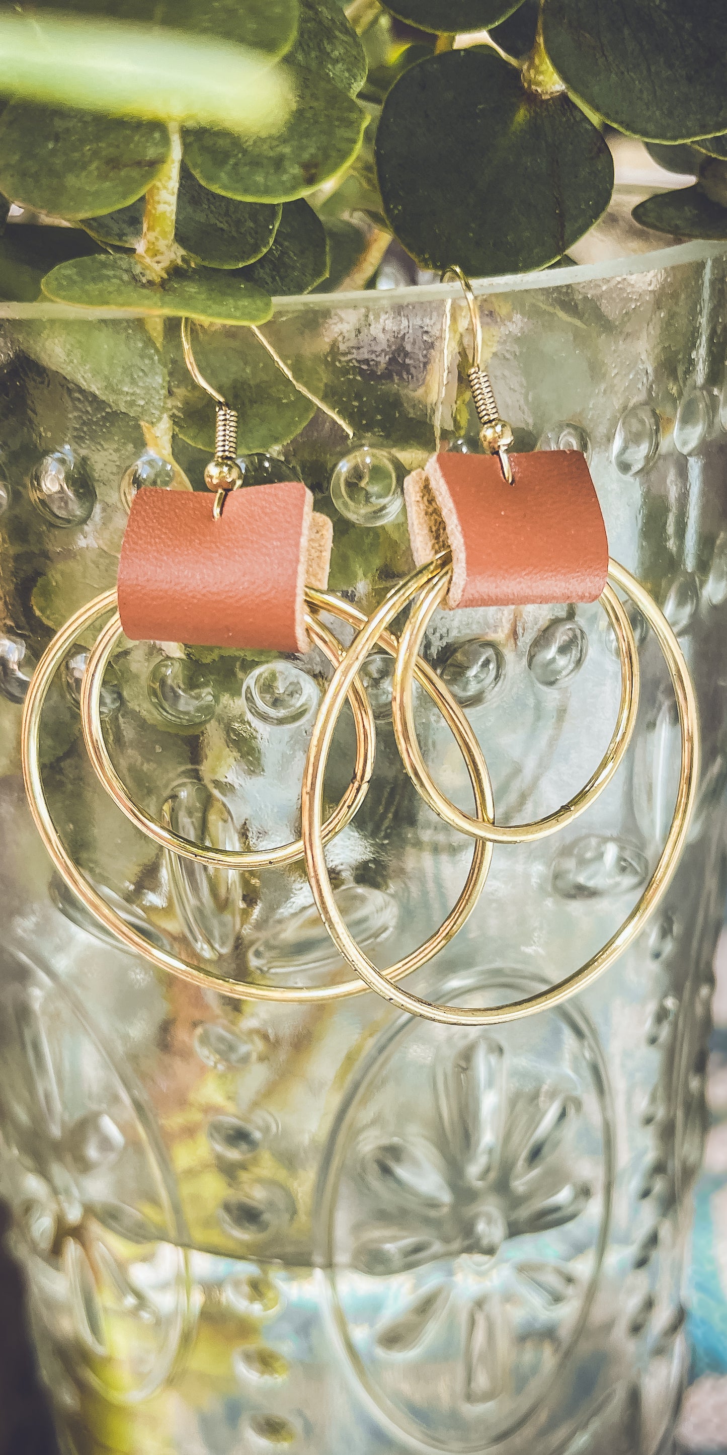Beautiful Leather Hoop Earrings- Gold or Silver