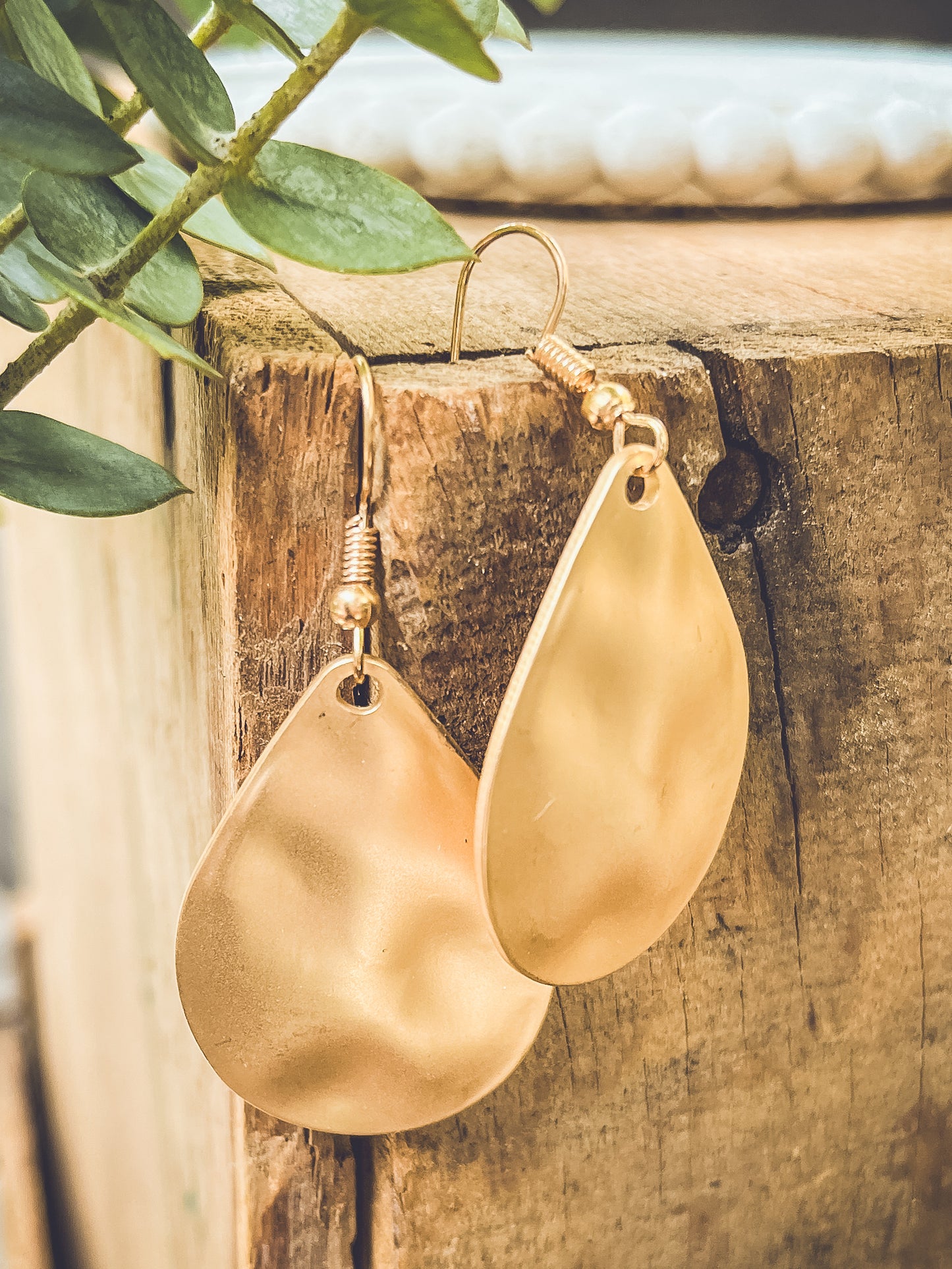 Beautiful Hammered Gold or Silver Drop Earrings