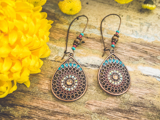 Copper Boho Drop Earrings