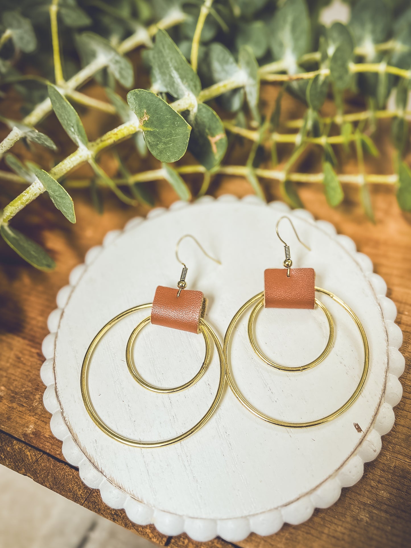 Beautiful Leather Hoop Earrings- Gold or Silver