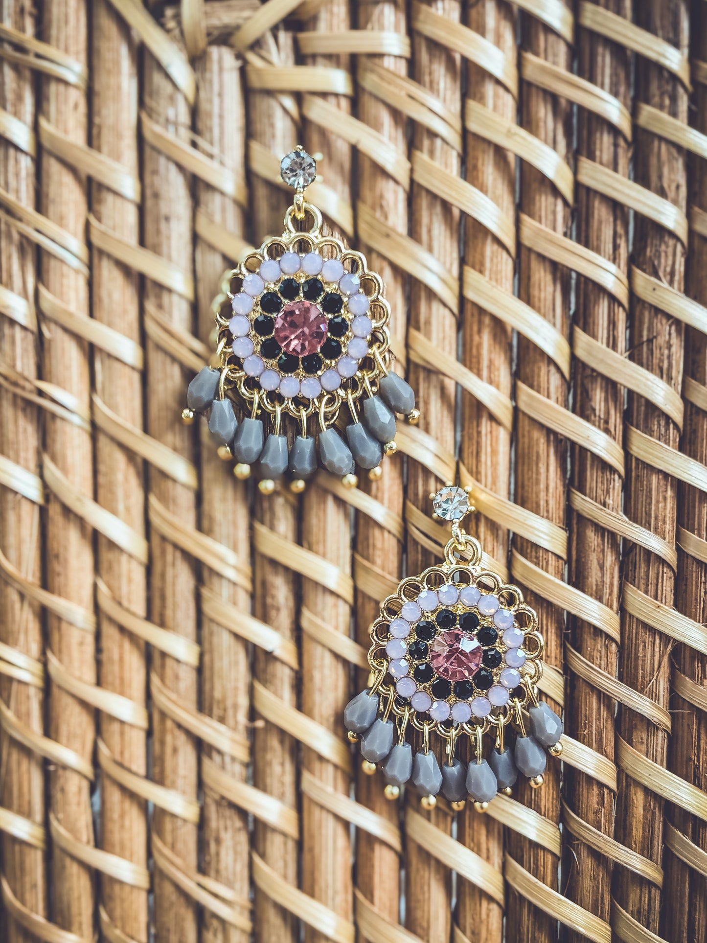 Beautiful Pink and Purple Crystal Drop Earrings