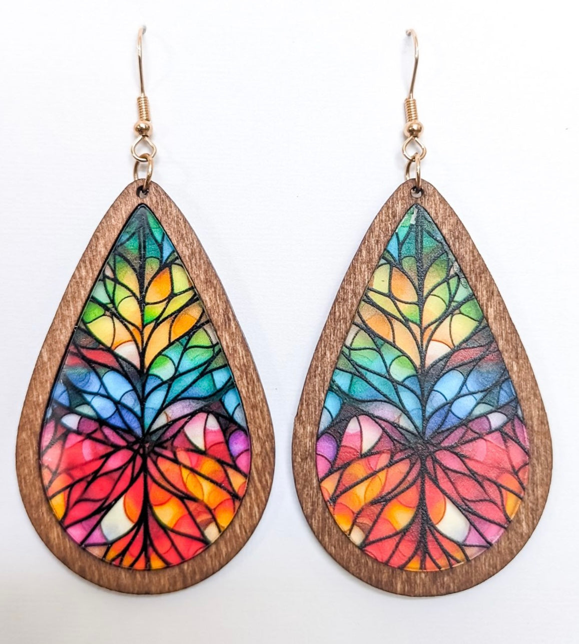 Beautiful Wood and Stained Glass Effect Earrings