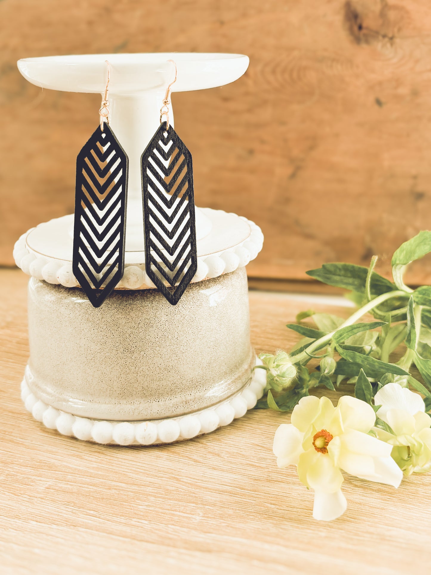 Beautiful Black Wooden Laser Cut Earrings