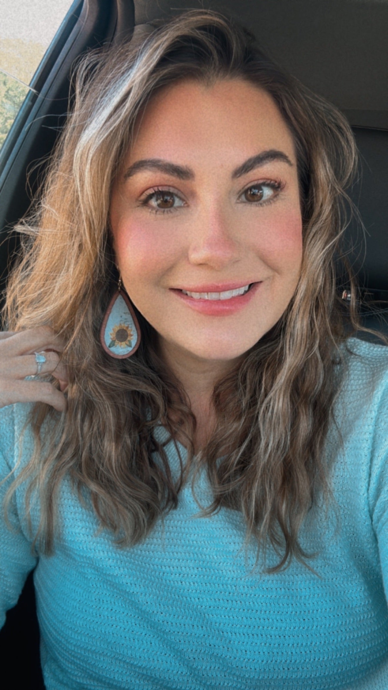 Beautiful Wood and Cork Sunflower Earrings