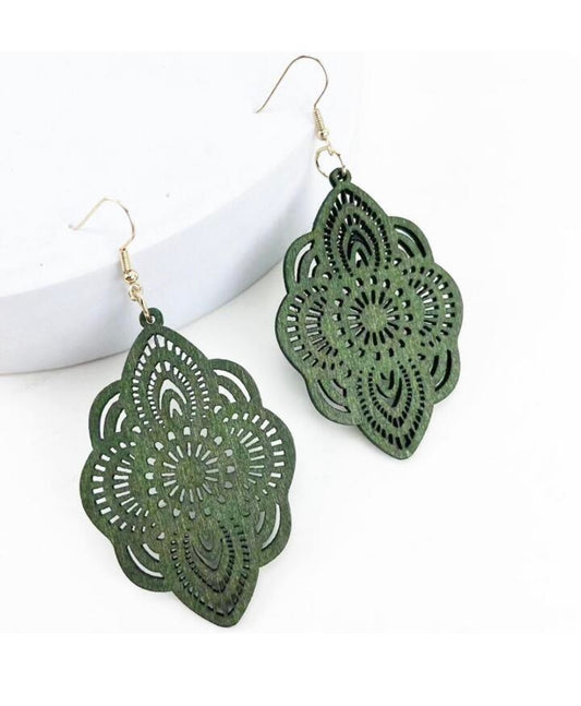 Beautiful Green Wood Earrings