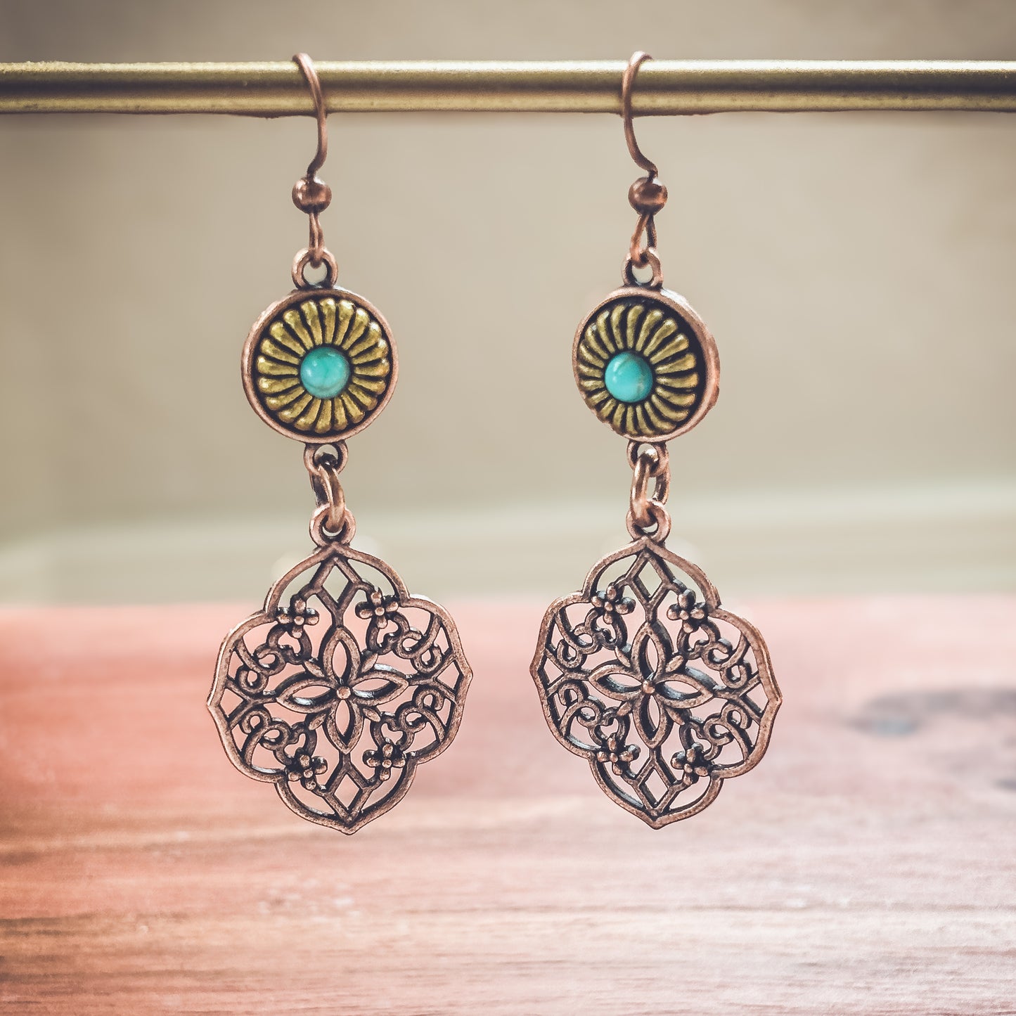 Beautiful Bronze and Turquoise Boho Drop Earrings